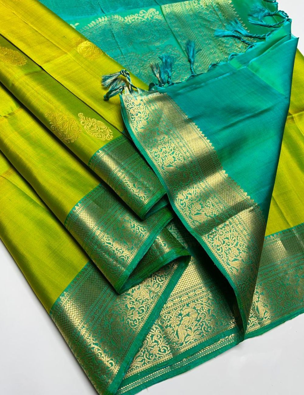 Lime Green & Seafoam Green - Soft Silk Saree