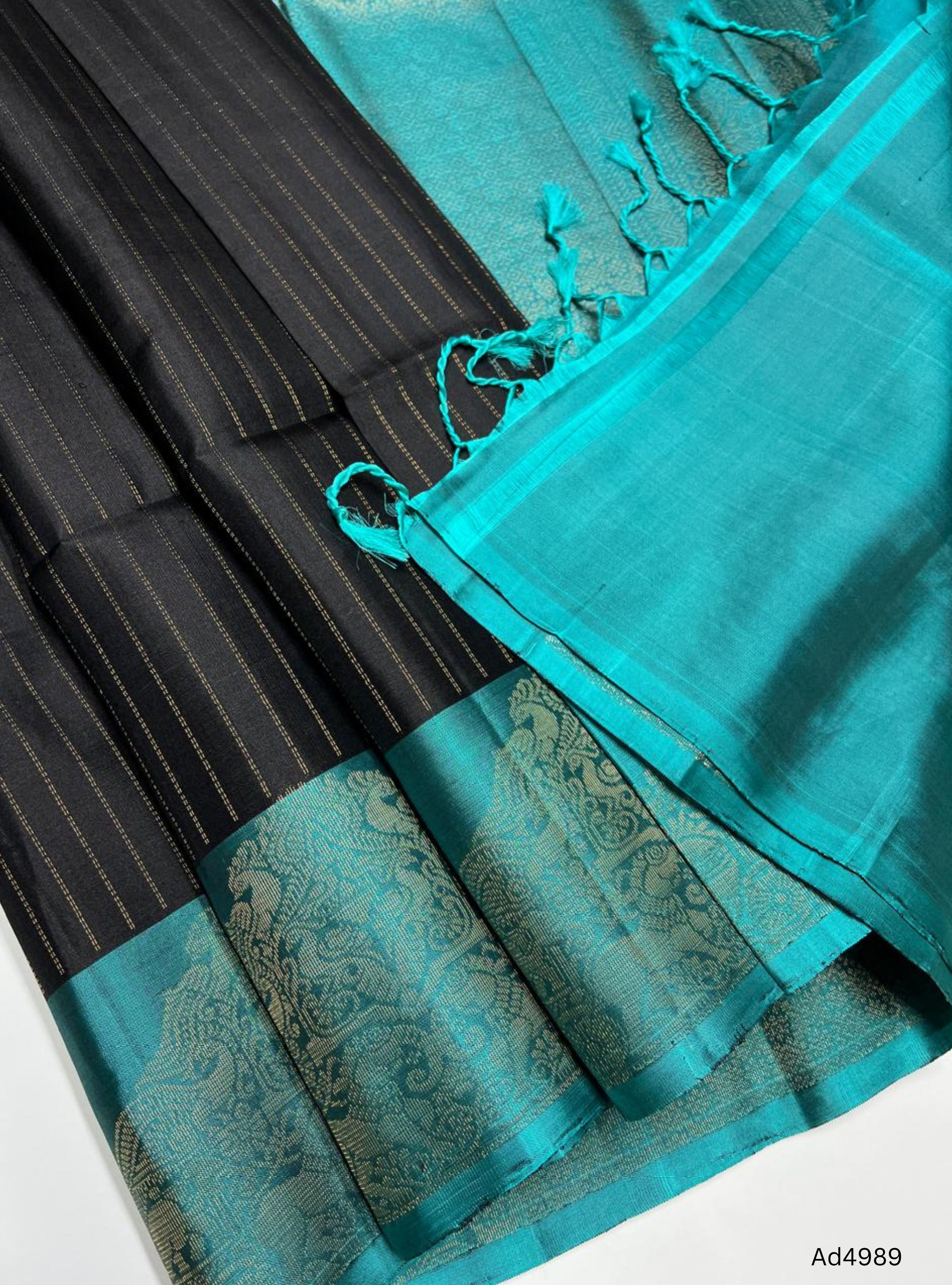 Black & Rama Blue - Vairaoosi Fancy Border Soft Silk  Saree