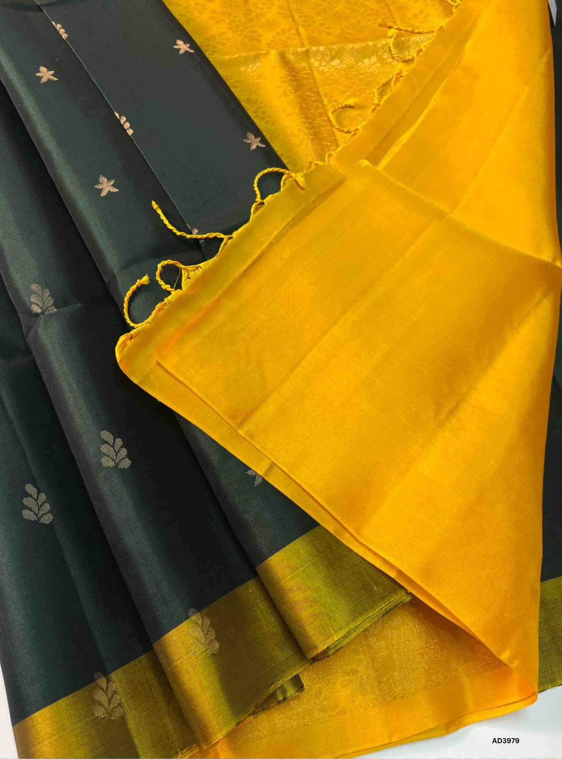 Dark Green & Yellow - Soft Silk Saree