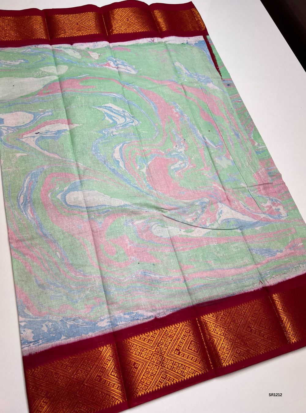 Green & Red - Marble Print Chungudi Cotton