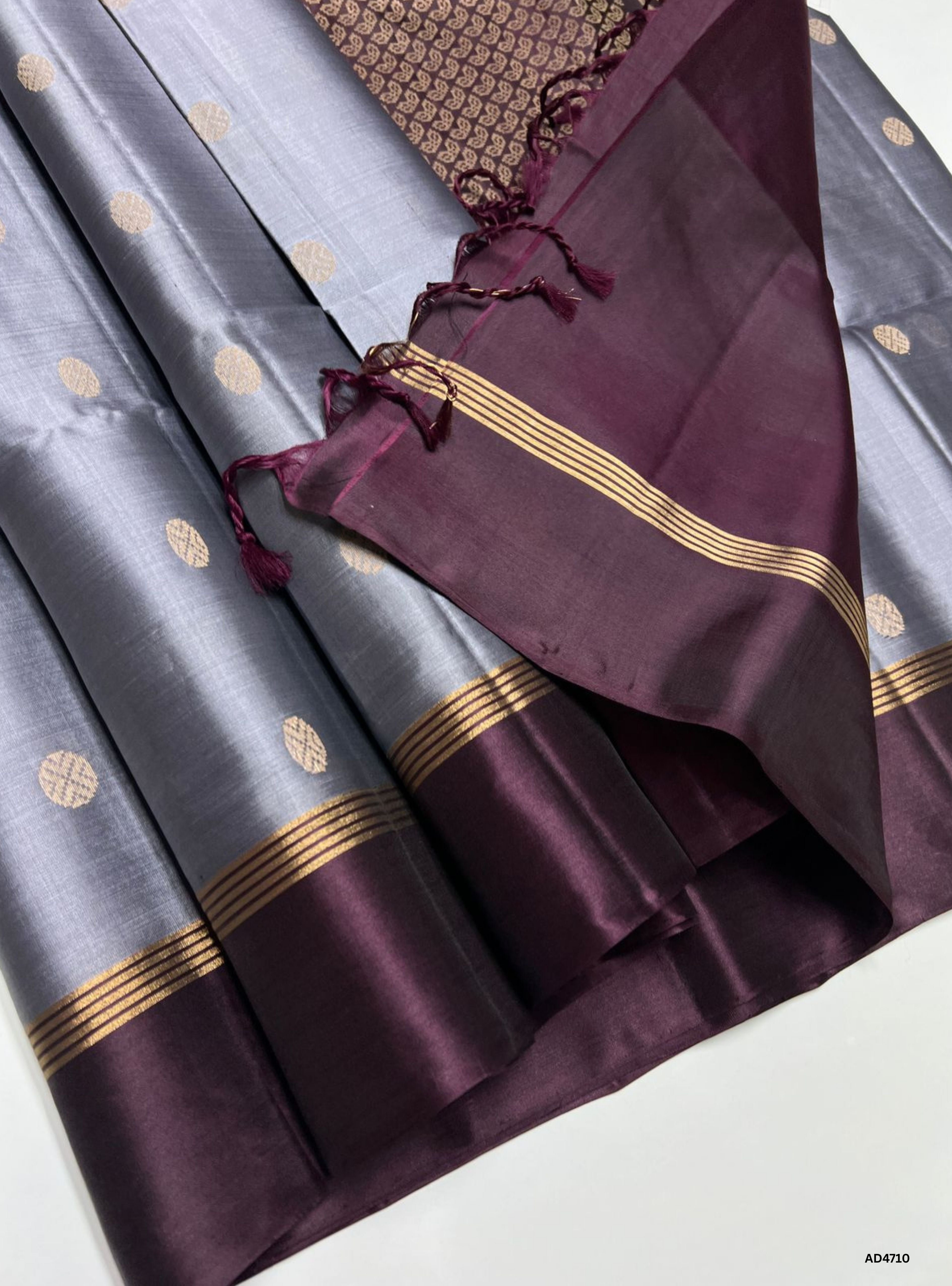 Grey & Burgundy - Soft Silk Saree