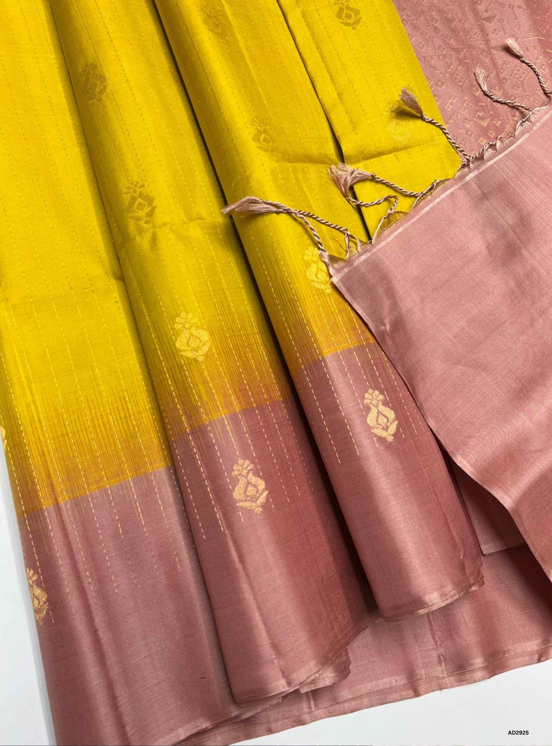 Yellow & Dusty Peach - Soft Silk Saree