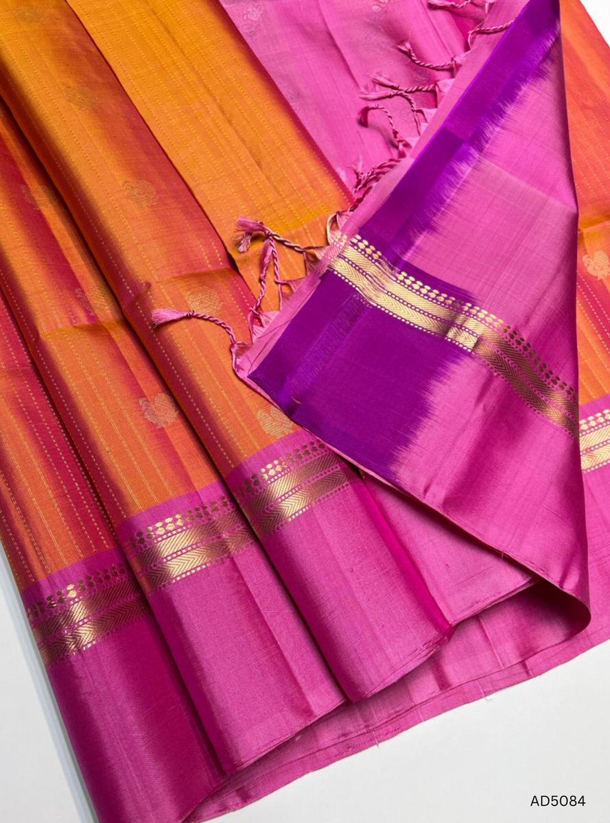 Orange & Pink - Fancy Border Soft Silk Saree
