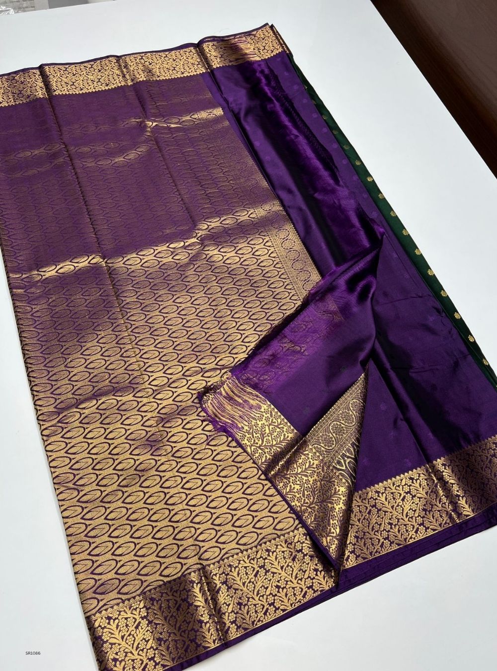 Bottle Green & Purple - Semi Silk Saree