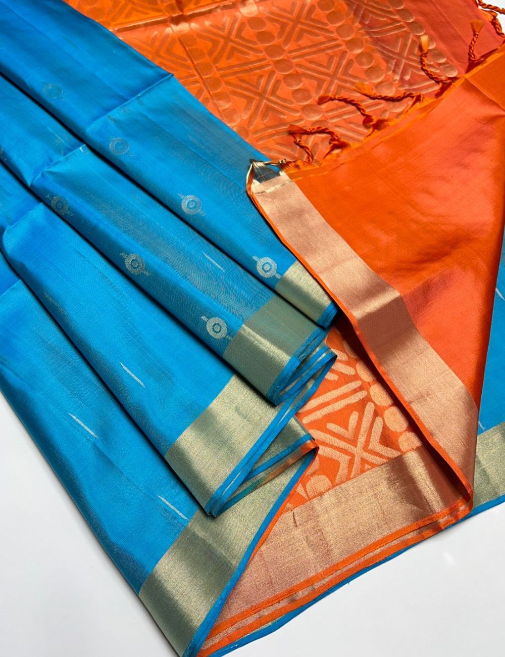 Blue & Orange - Soft Silk Saree