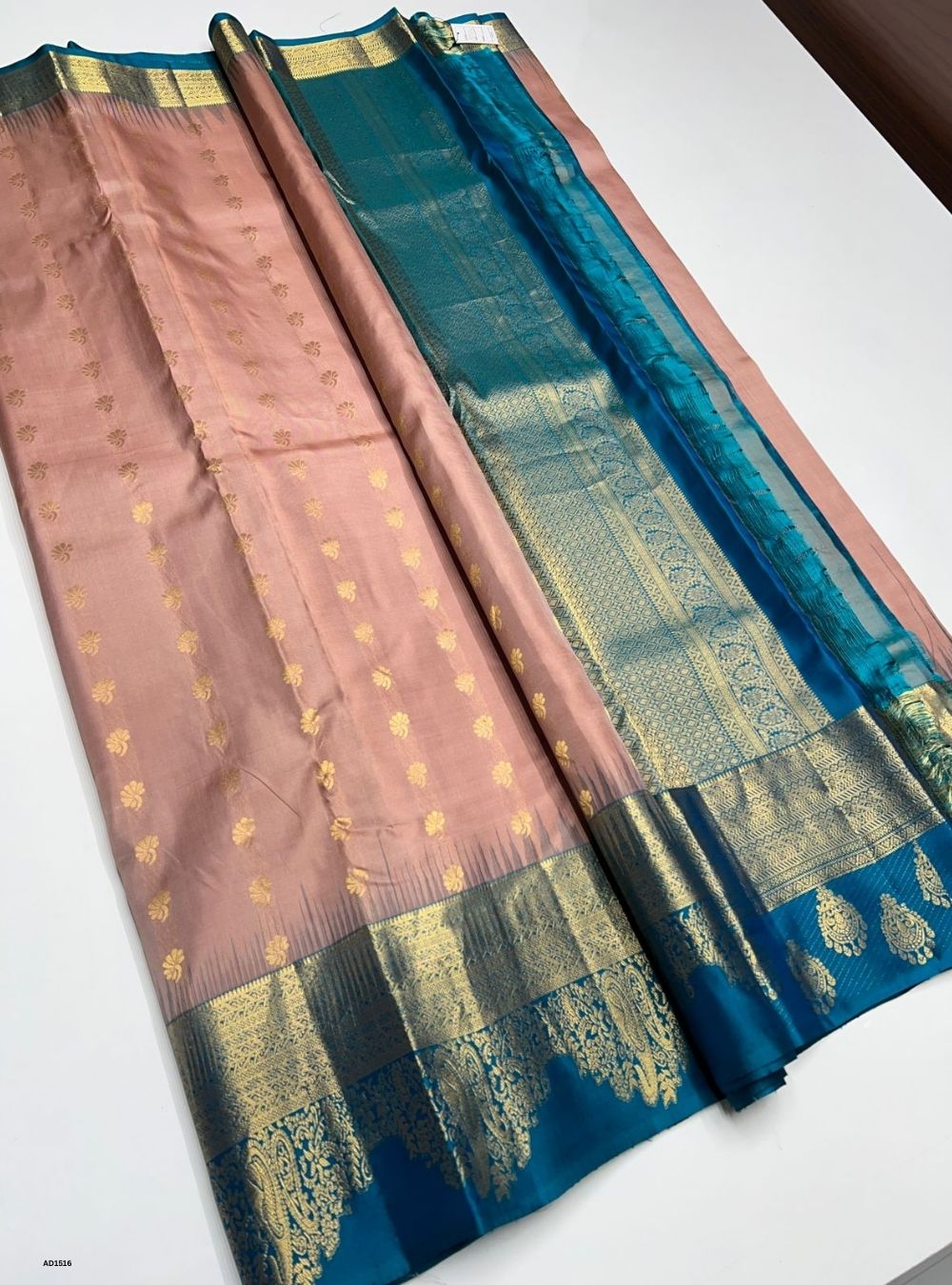Dusty Peach & Rama Green -  Soft Silk Saree