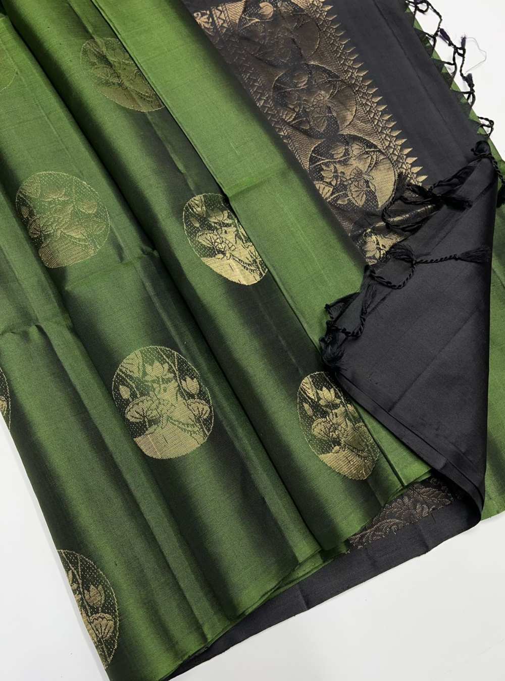 Dark Green & Black - Soft Silk Saree