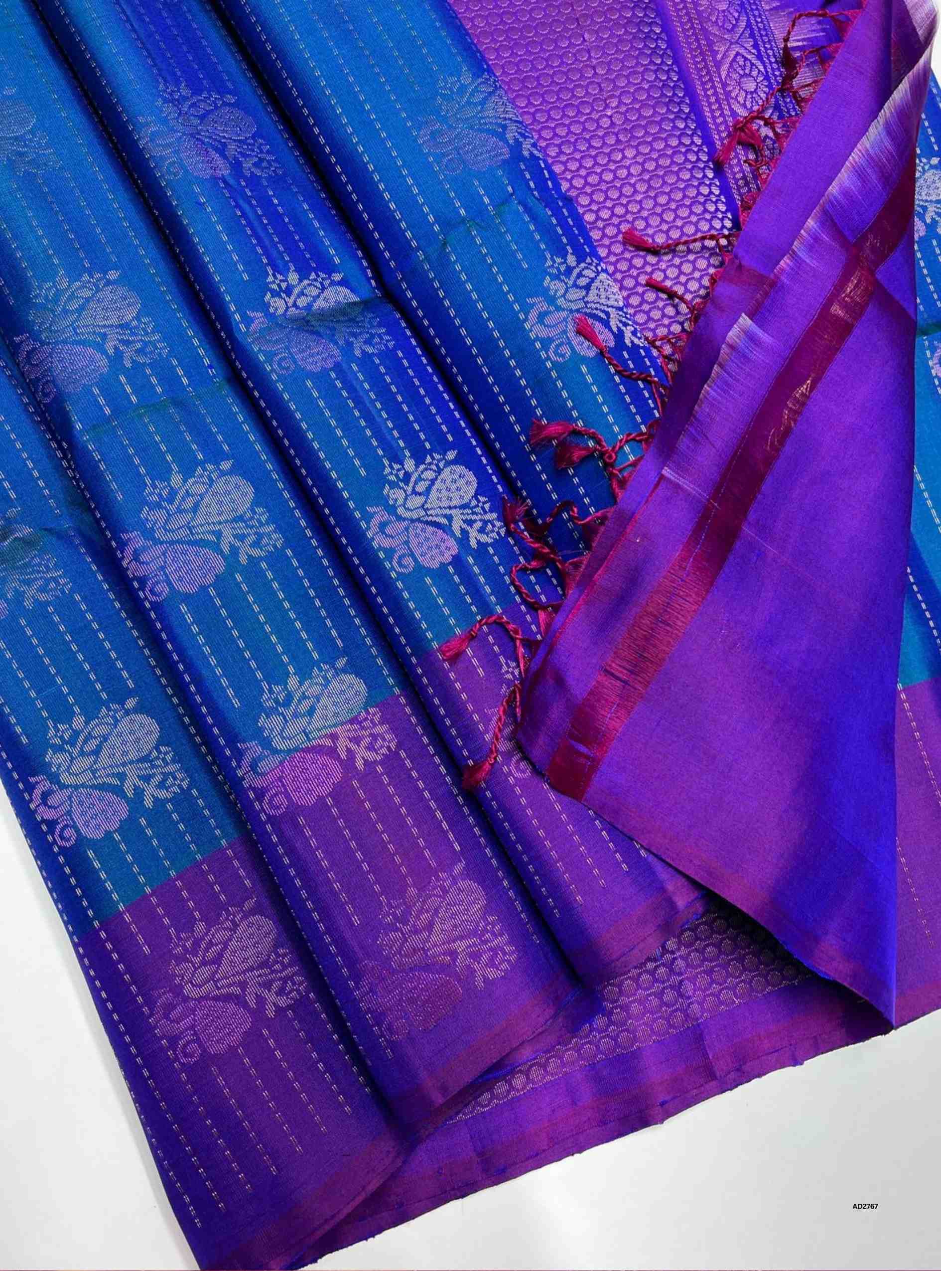 Peacock Blue & Purple - Soft Silk Saree