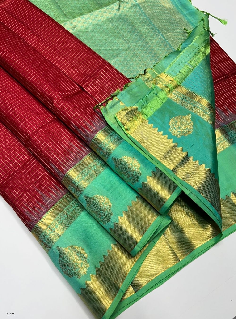 Red & Sea Green -  Soft Silk Saree