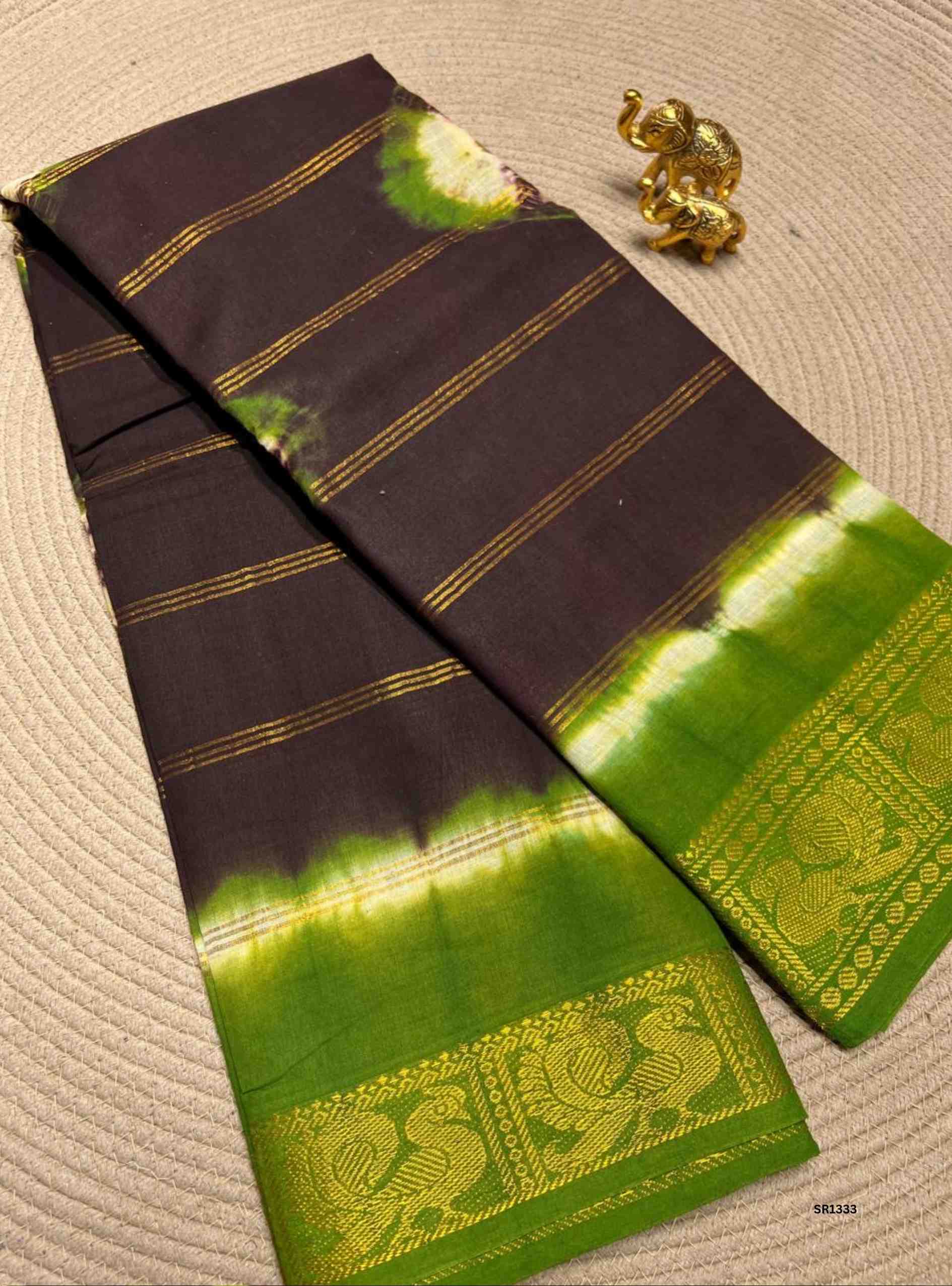 Brown & Green - Velthaari X Bandhini Cotton Saree