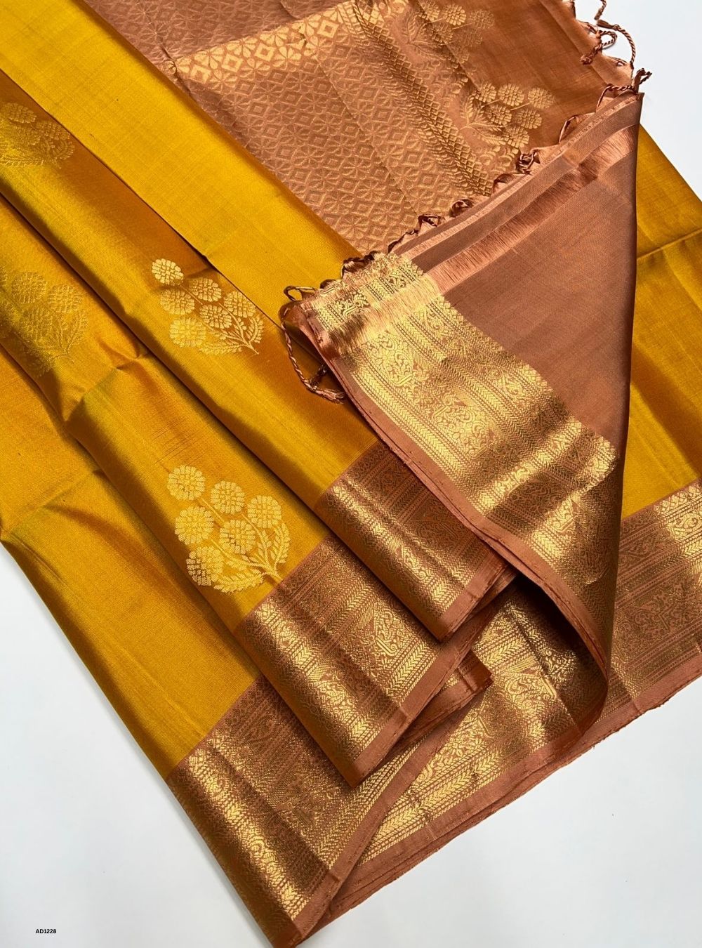 Yellow & Dusty Peach -  Soft Silk Saree
