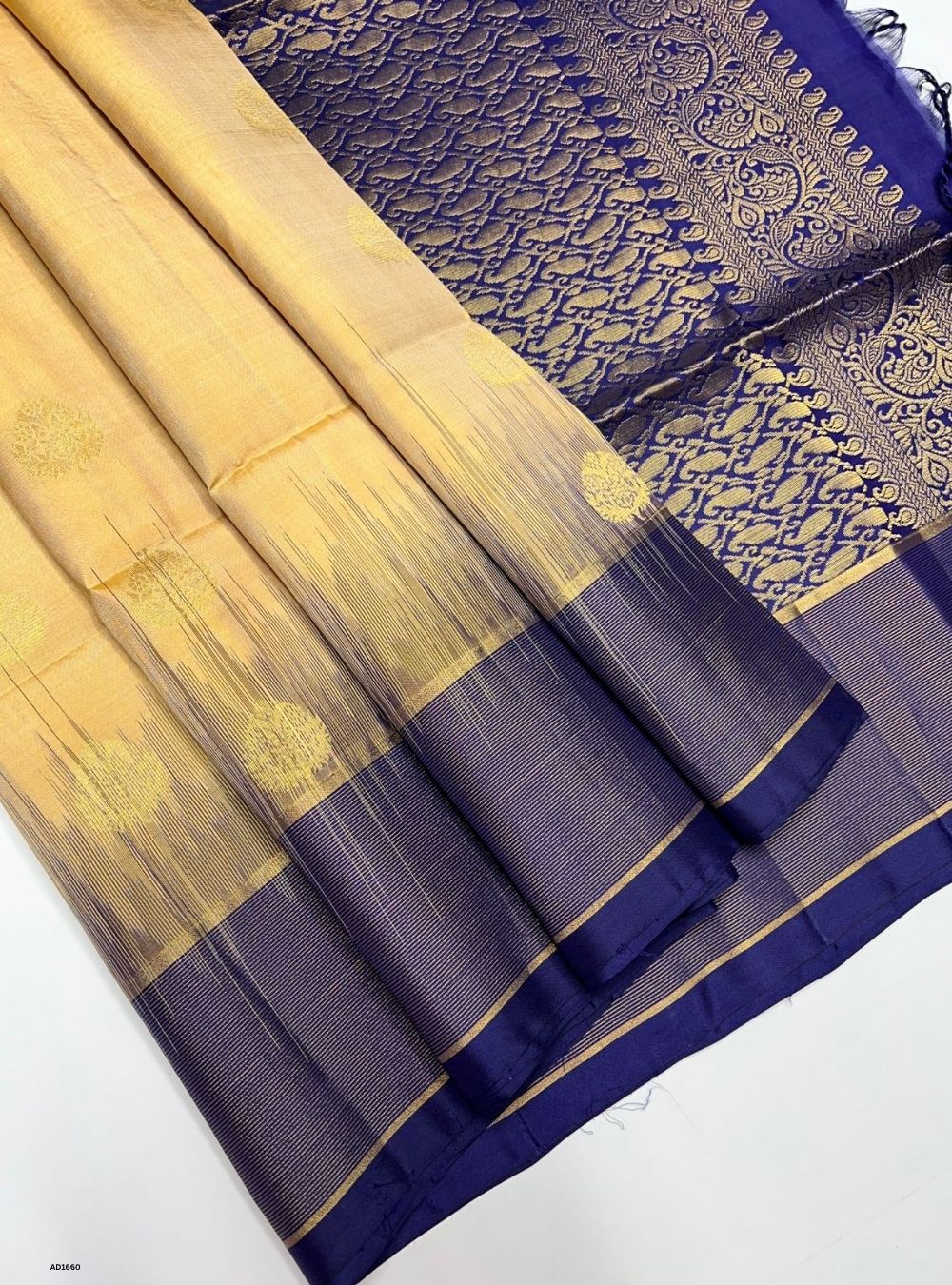 Beige & Navy -  Soft Silk Saree