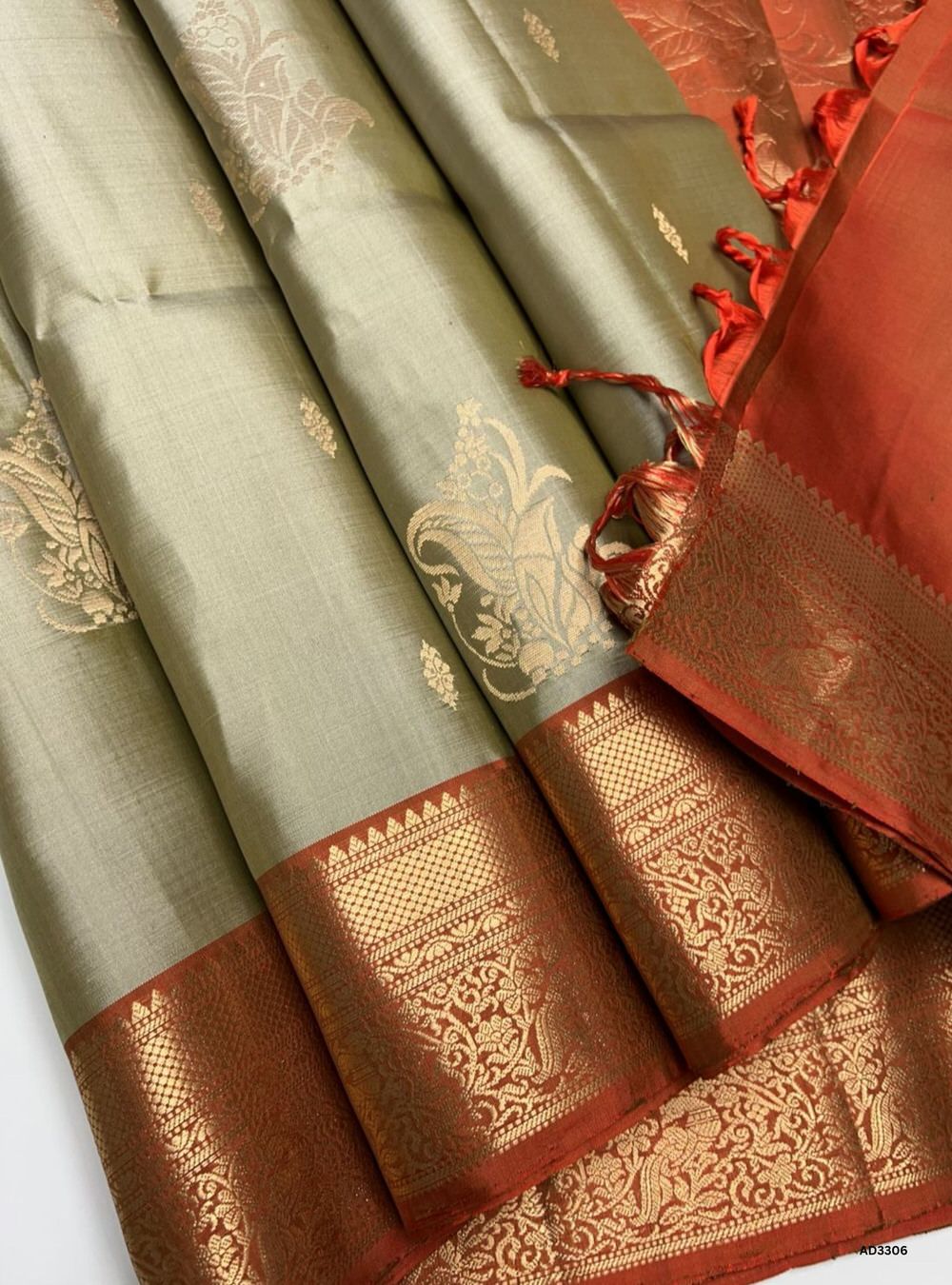 Beige & Burnt Orange - Soft Silk Saree
