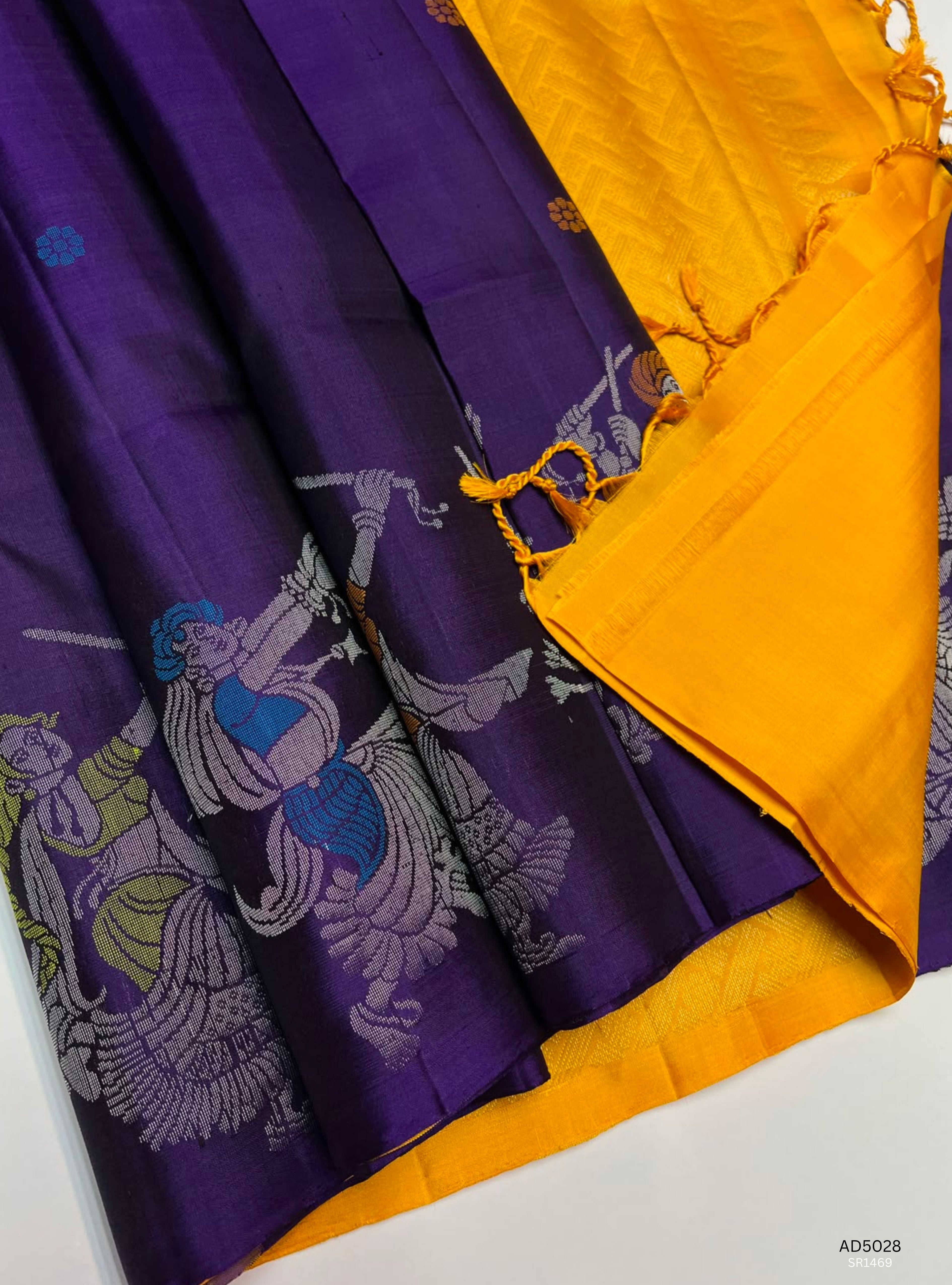Purple & Yellow - Fancy Border Soft Silk  Saree