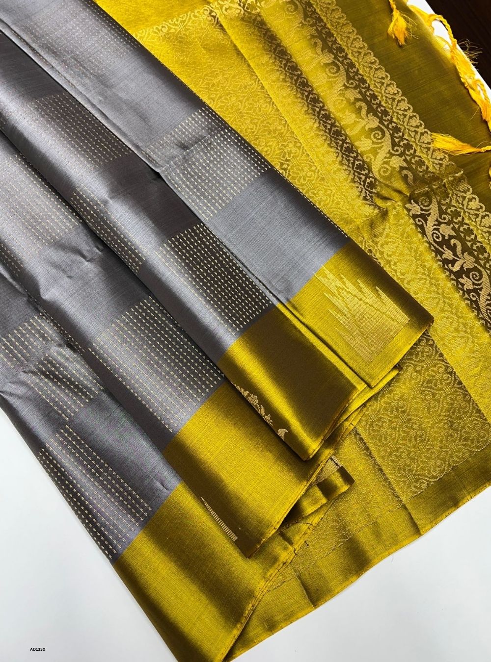 Grey & Yellow -  Soft Silk Saree