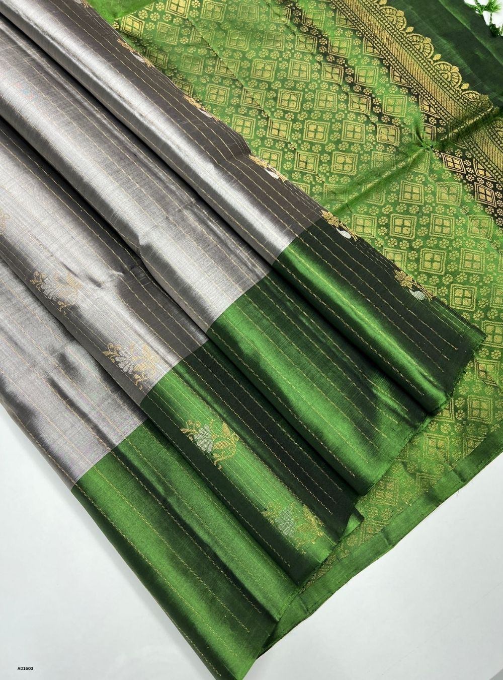 Grey & Green -  Soft Silk Saree