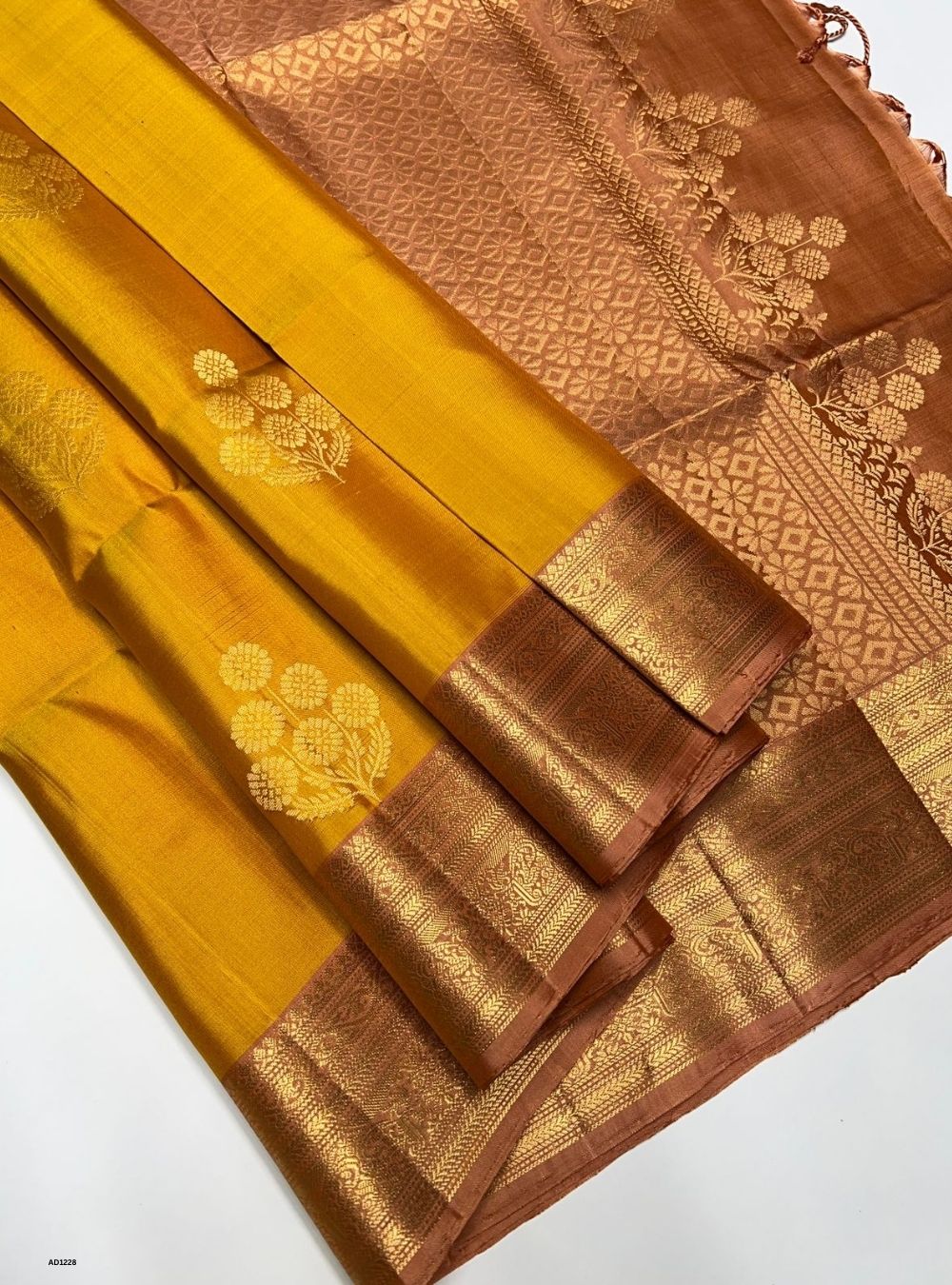 Yellow & Dusty Peach -  Soft Silk Saree