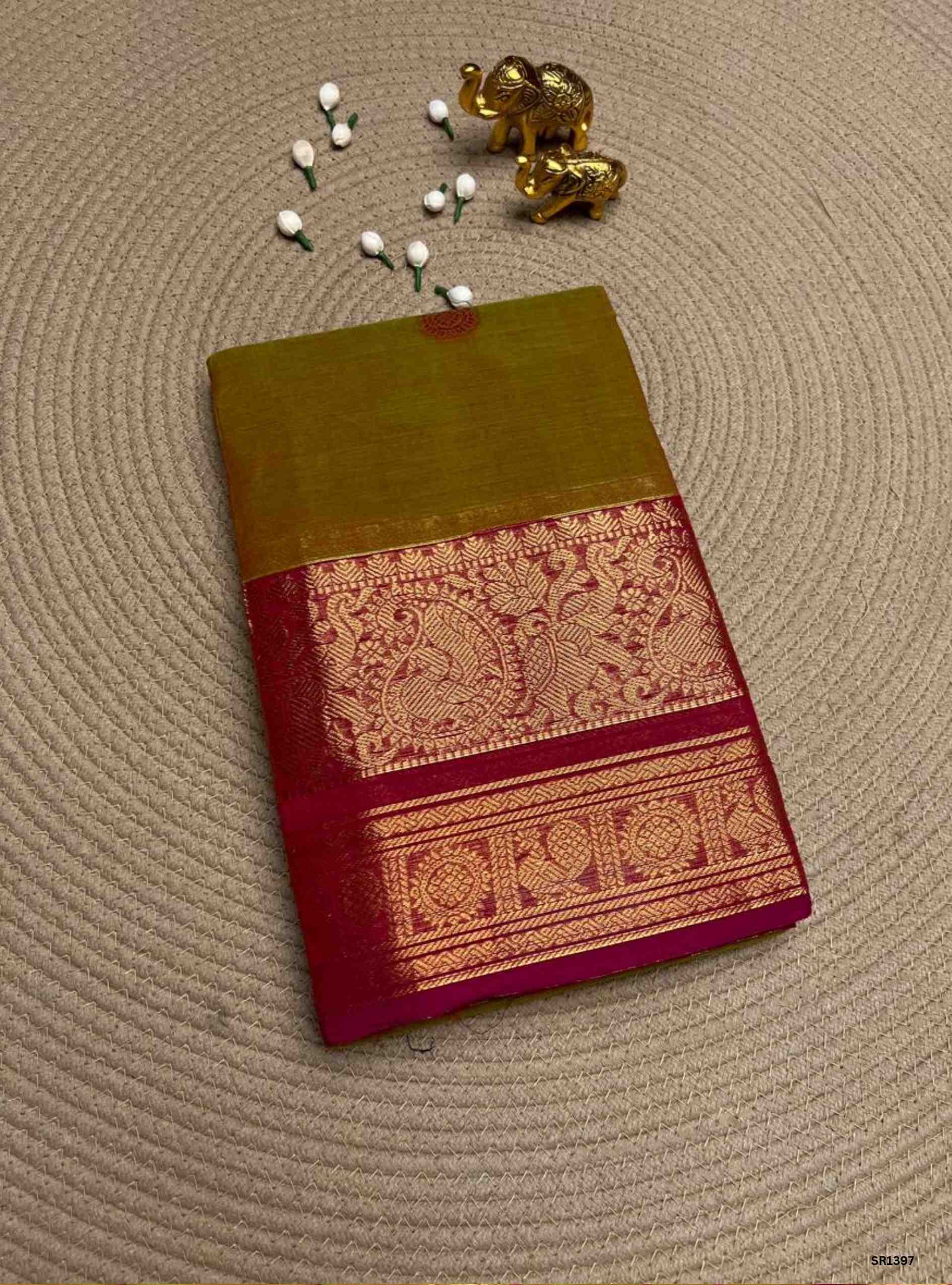 Mehandi Green & Pink - Kanchi Cotton Saree