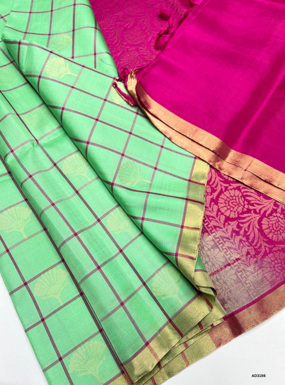 Pista Green & Pink - Soft Silk Saree