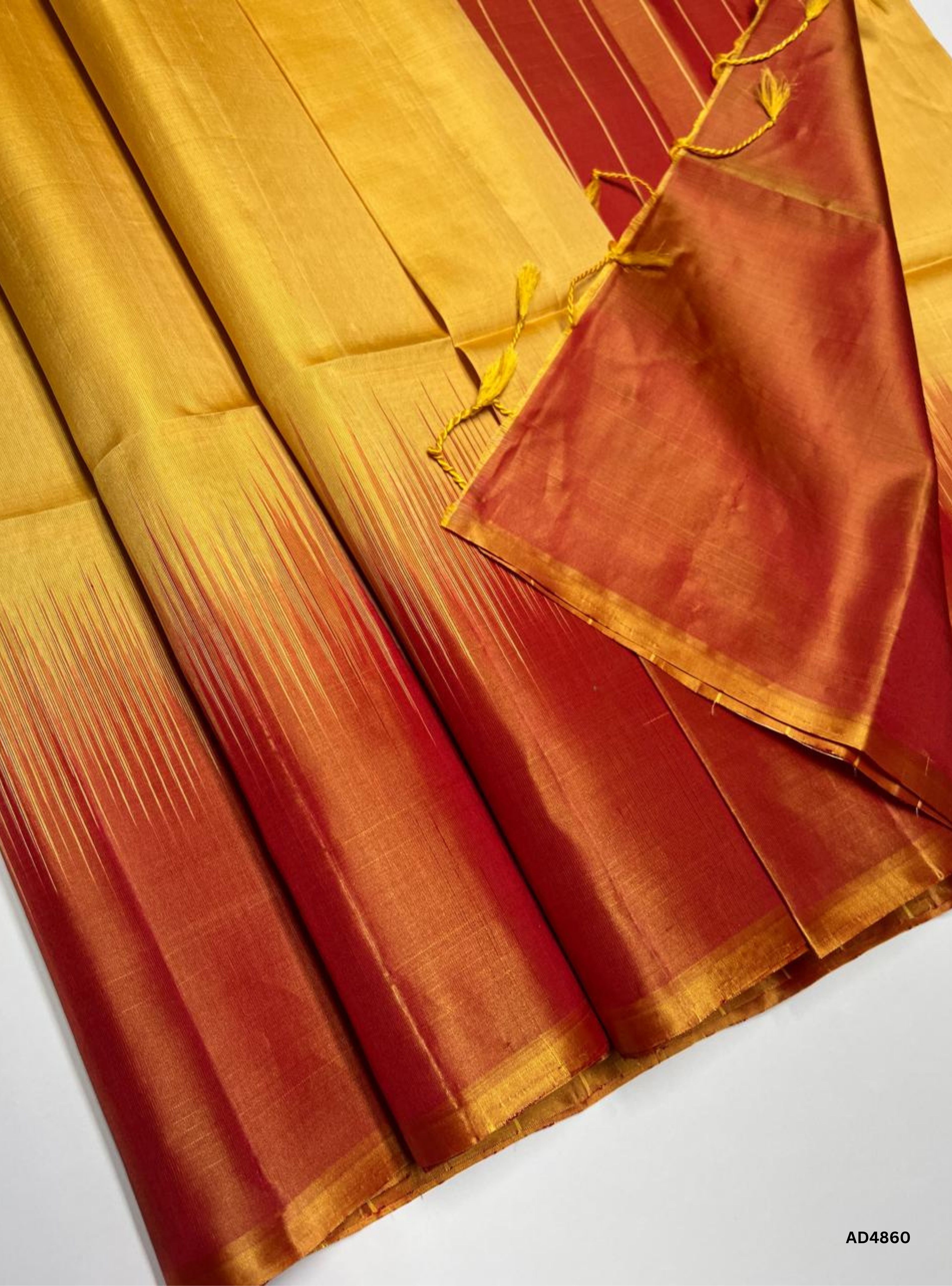 Pastel Yellow & Orange - Plain Contrast Soft Silk Saree