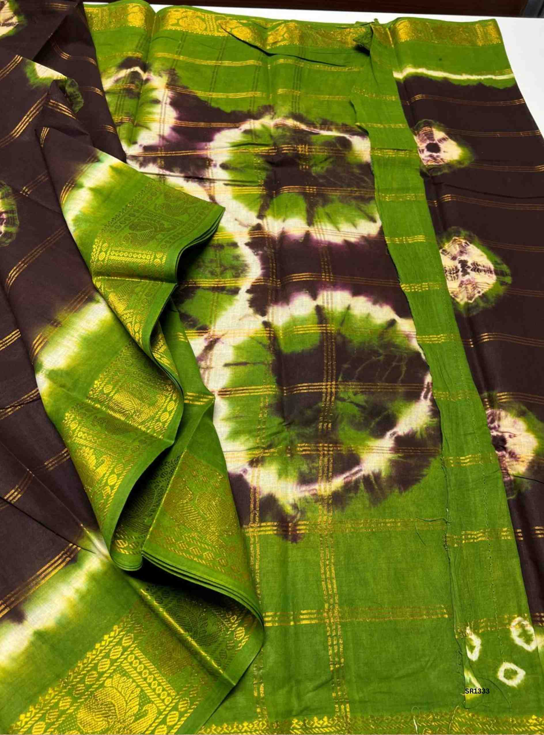 Brown & Green - Velthaari X Bandhini Cotton Saree