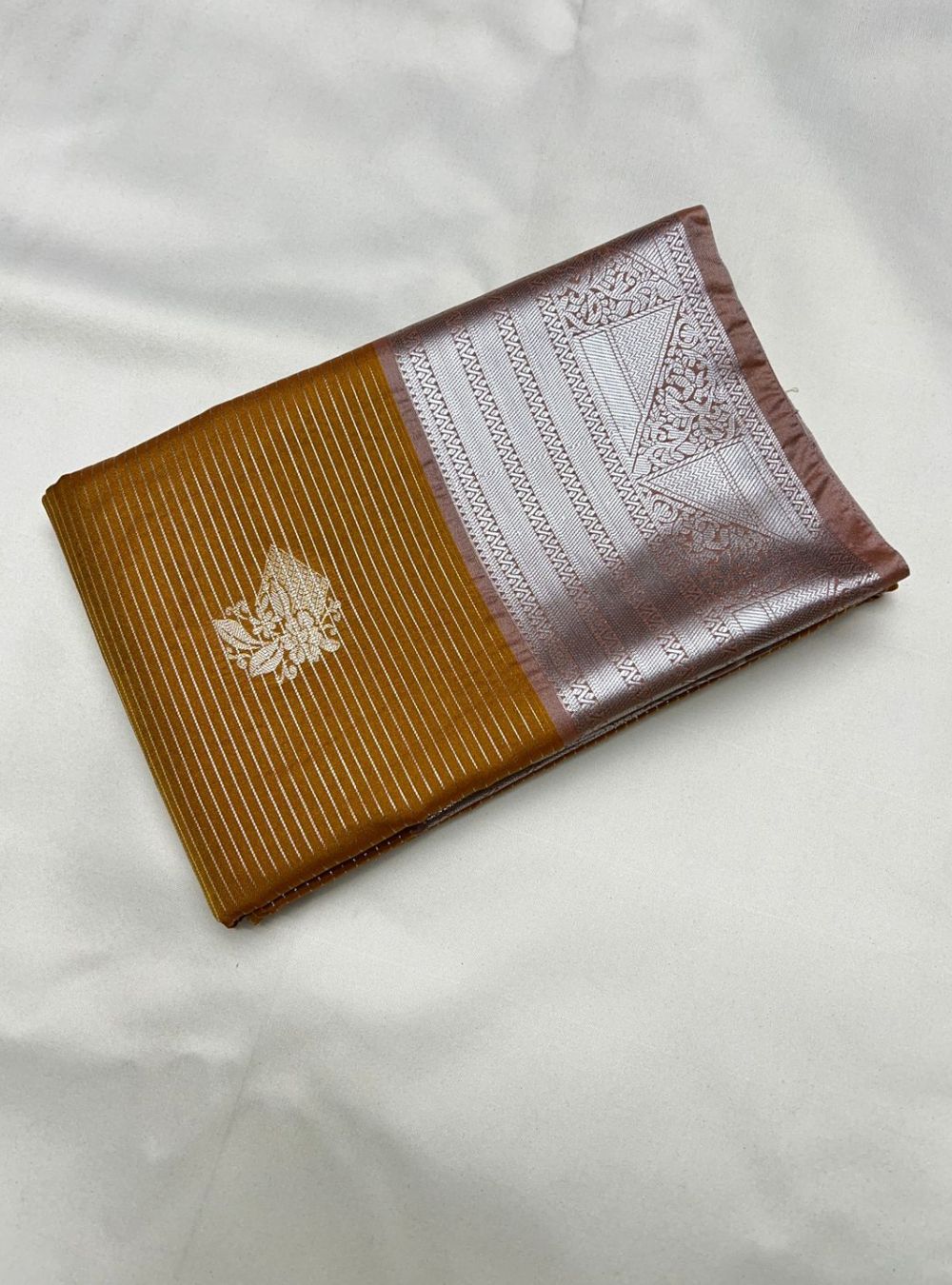 Mustard Yellow & Coco Brown - Vegan Silk Saree