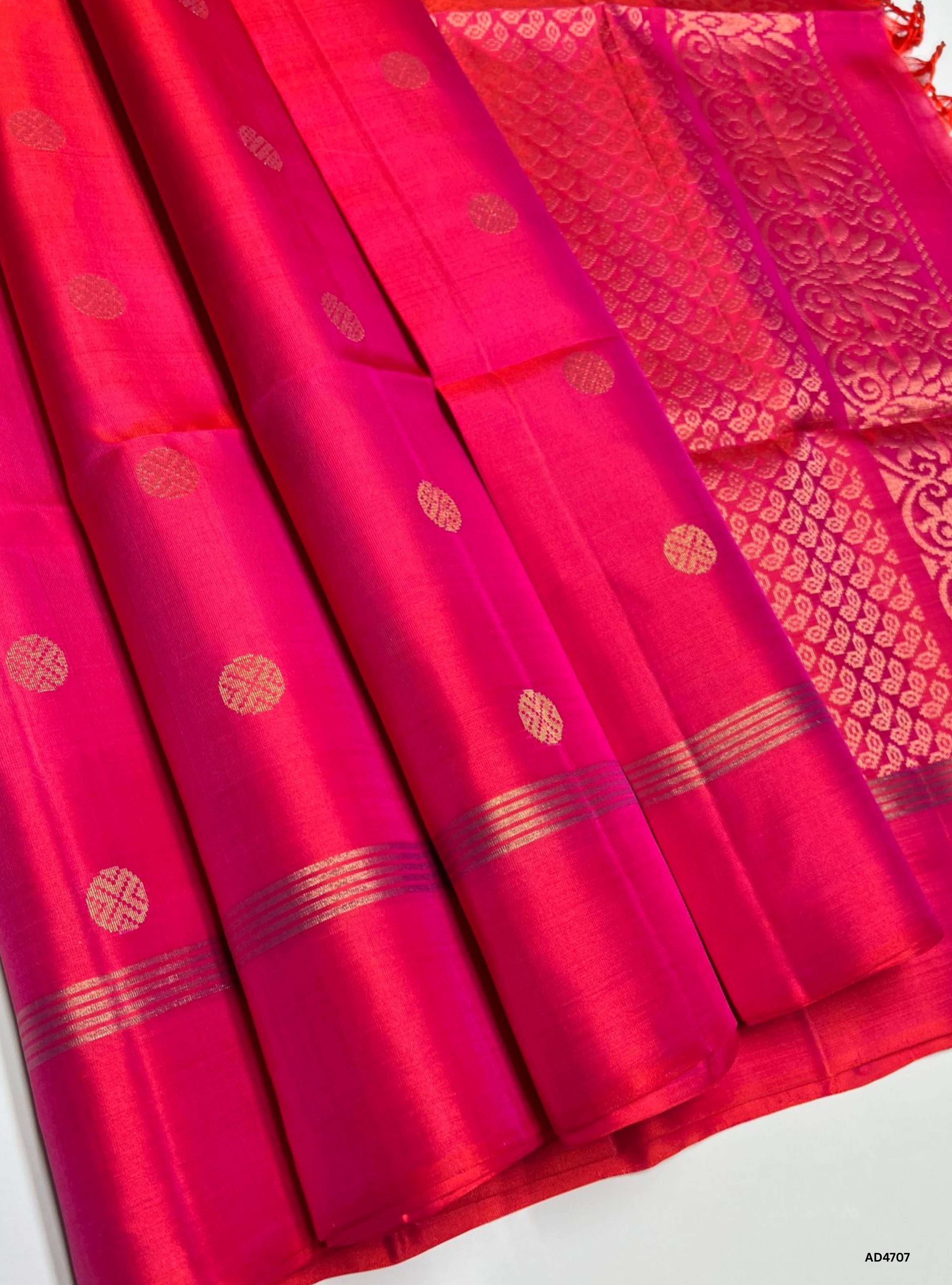 Orangish Pink - Soft Silk Saree