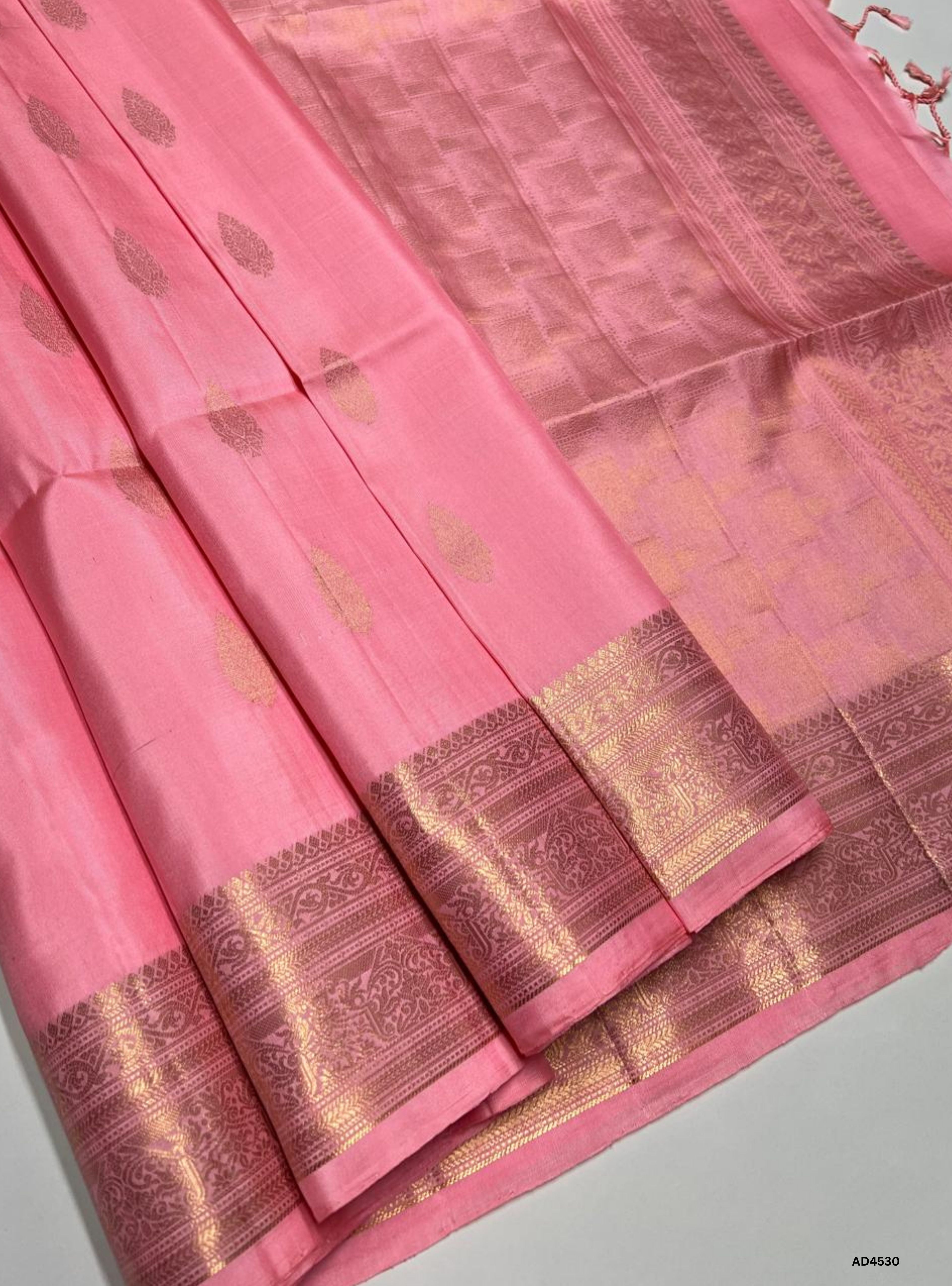 Baby Pink - Kanchi Border Soft Silk Saree
