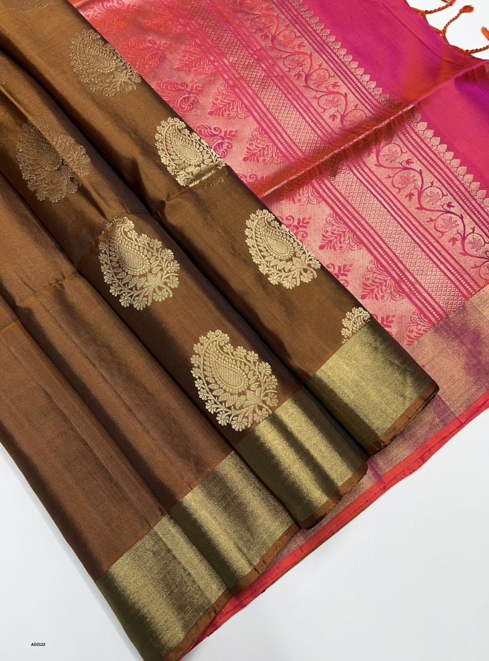 Wooden Brown & Orangish Pink - Soft Silk Saree