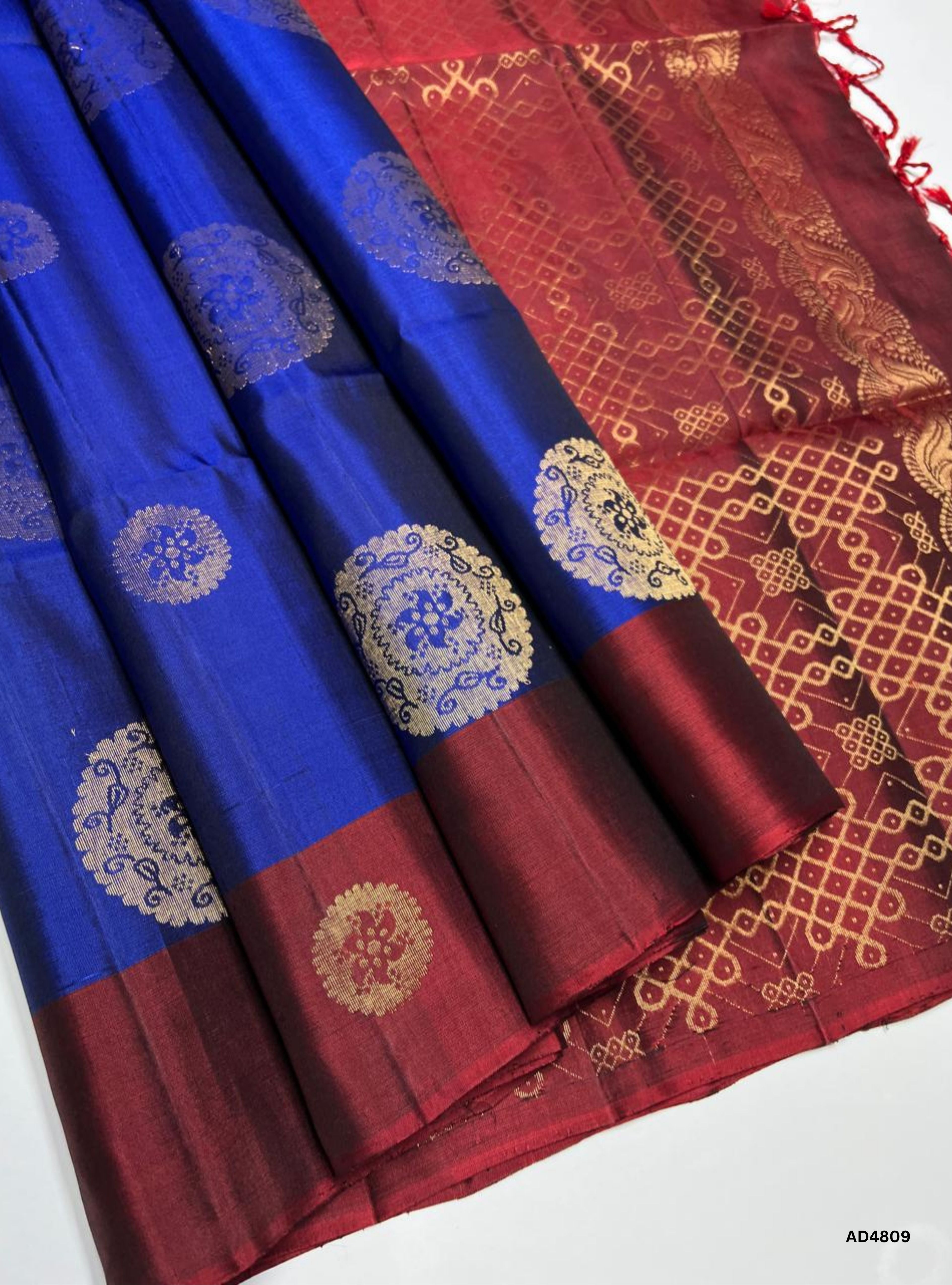 Blue & Maroon - Soft Silk Saree