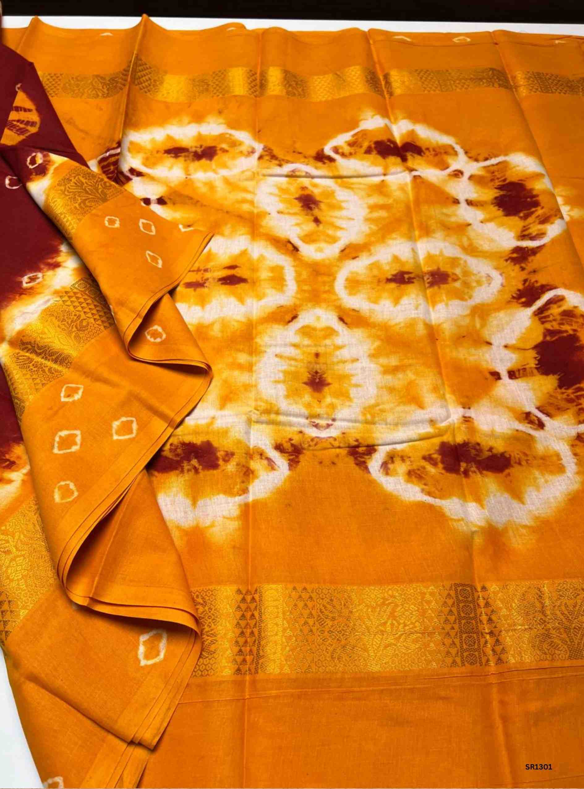 Yellow & Maroon - Bandhini Cotton Saree