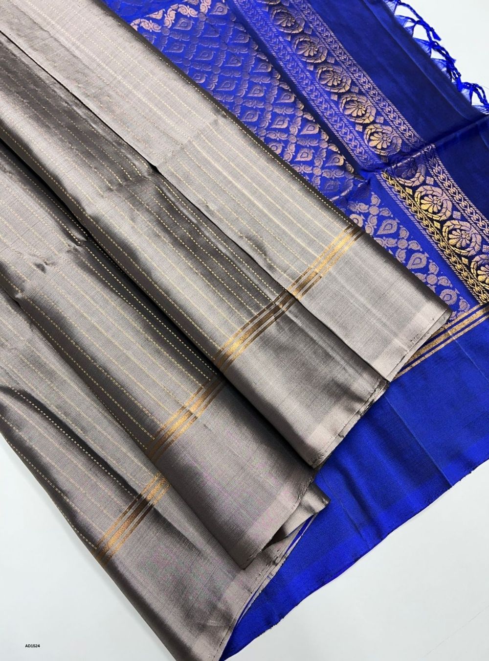 Grey & Royal Blue -  Soft Silk Saree