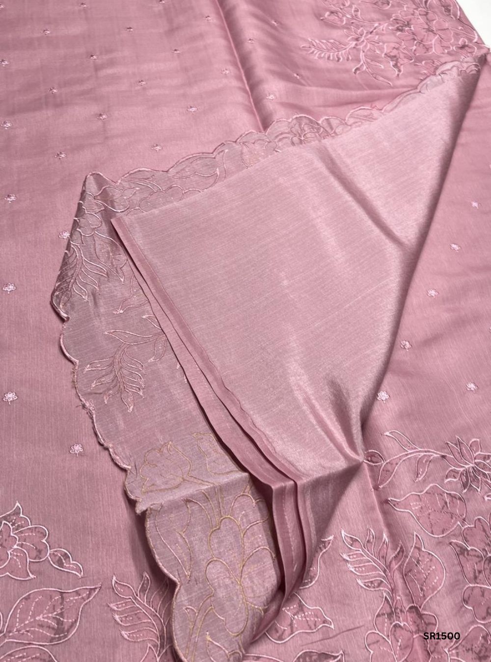 Pink - Applique Semi Tussar Saree