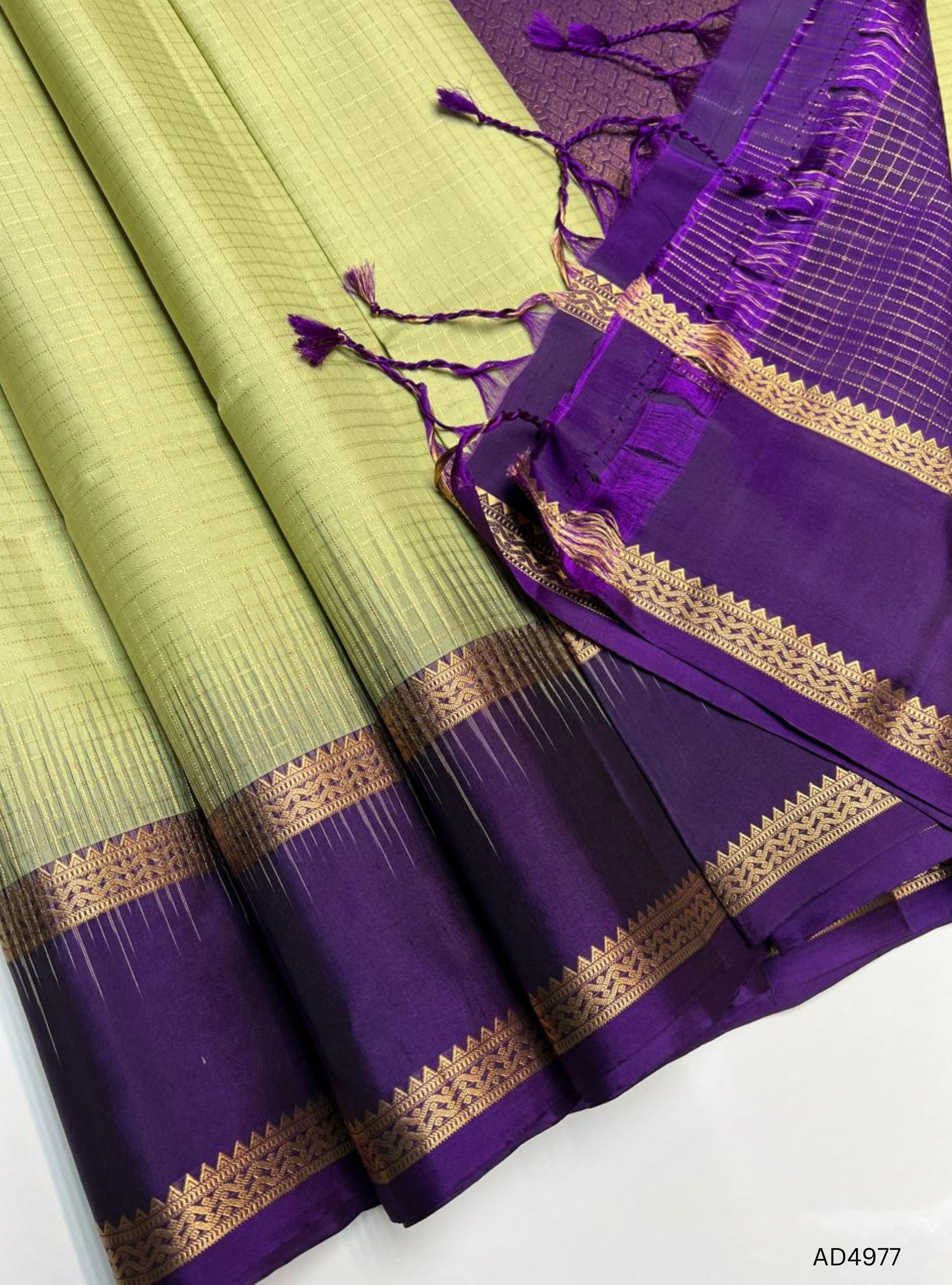 Pista Green & Purple - Checkerd Retta Pet Soft Silk Saree