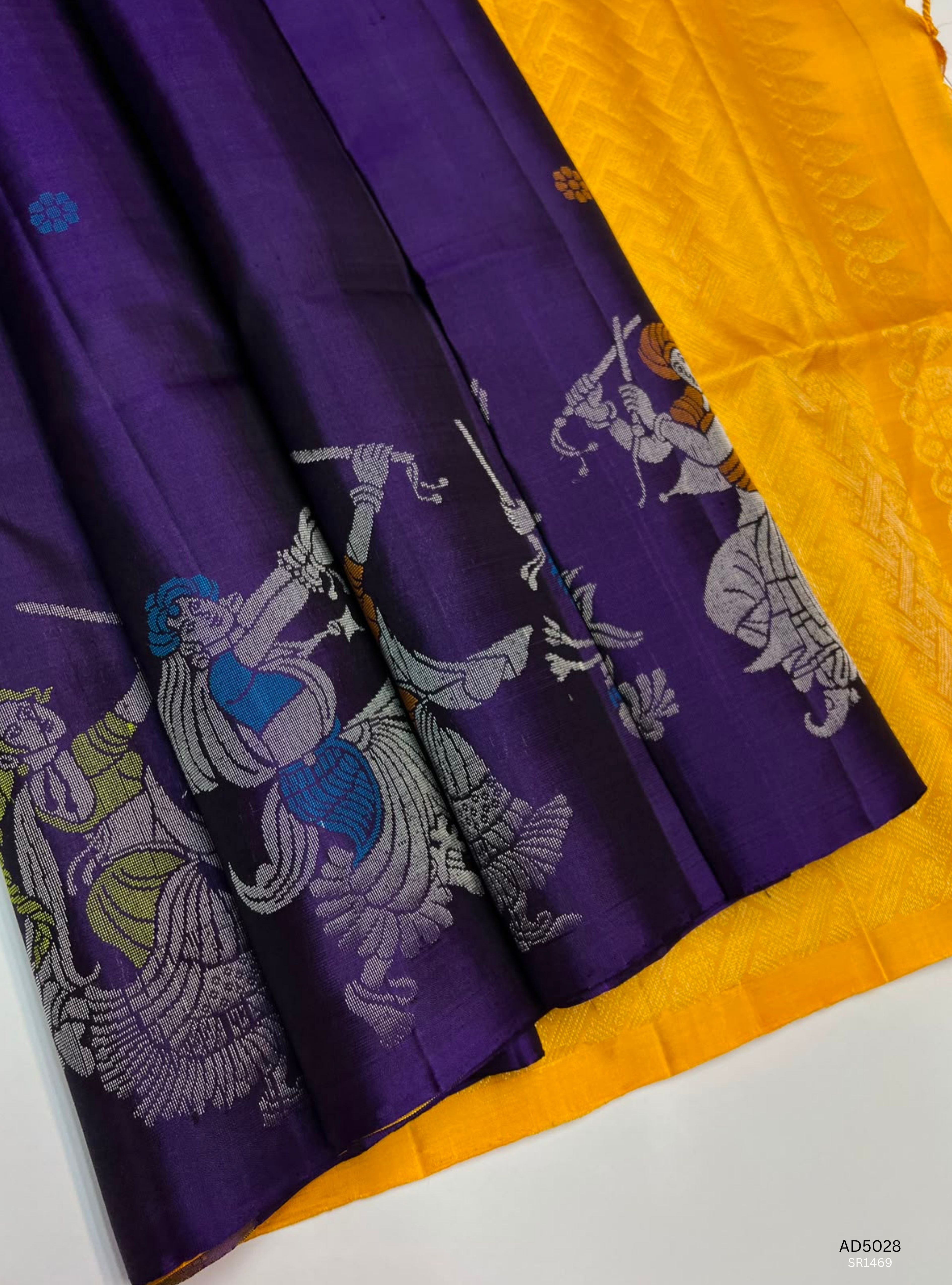 Purple & Yellow - Fancy Border Soft Silk  Saree