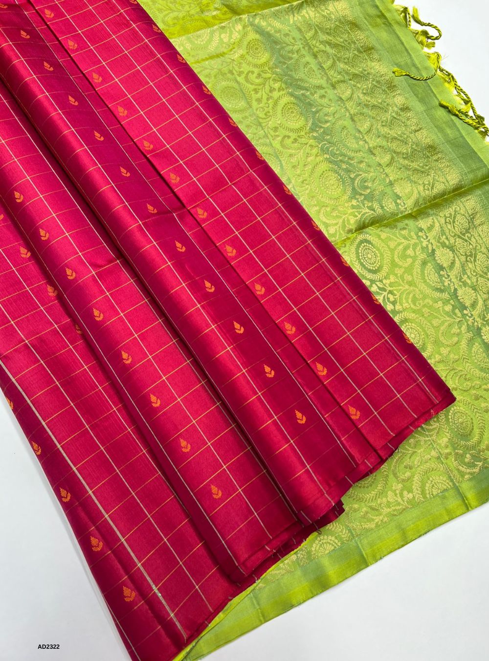 Reddish Pink & Green - Soft Silk Saree