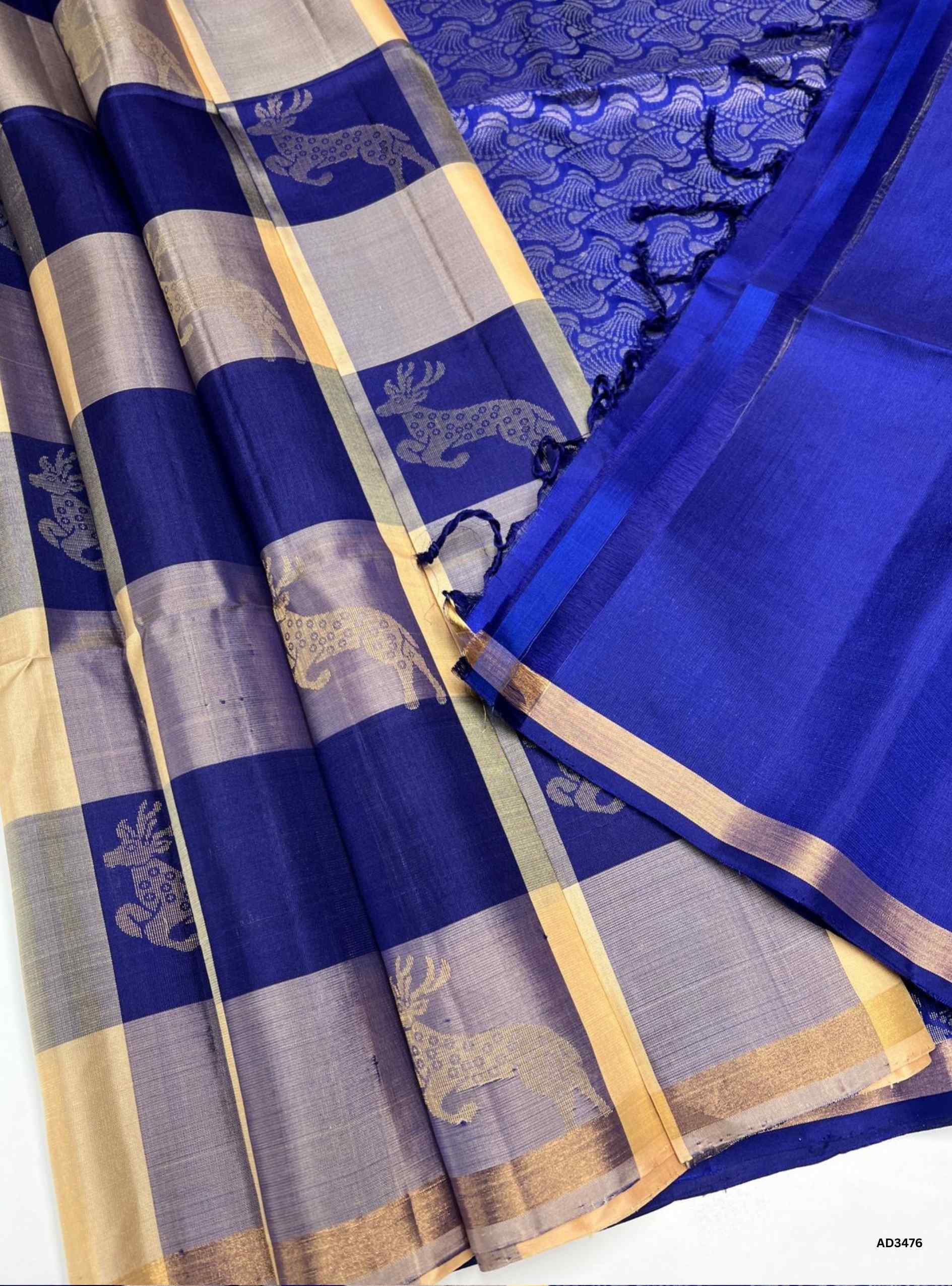 Ivory & Navy - Soft Silk Saree