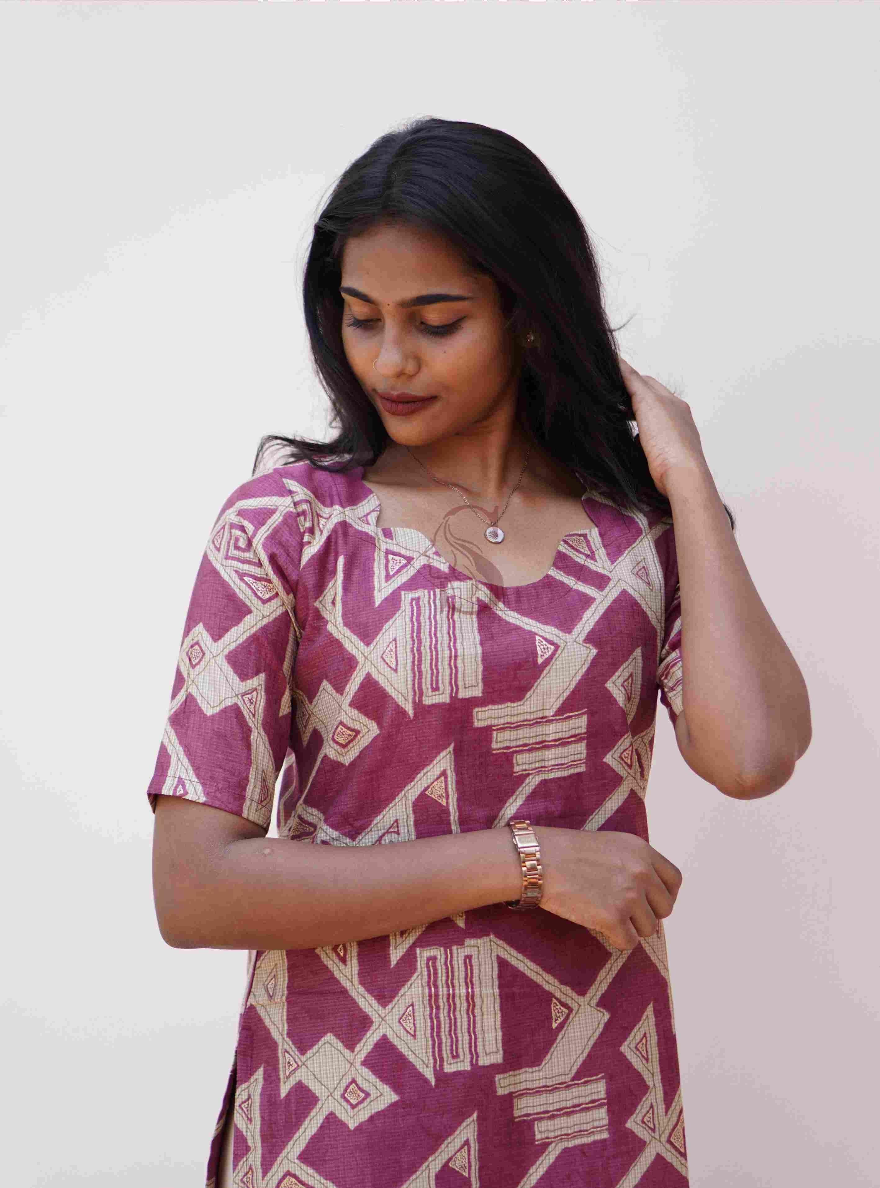 Berry Pink Geometric Printed Kurti