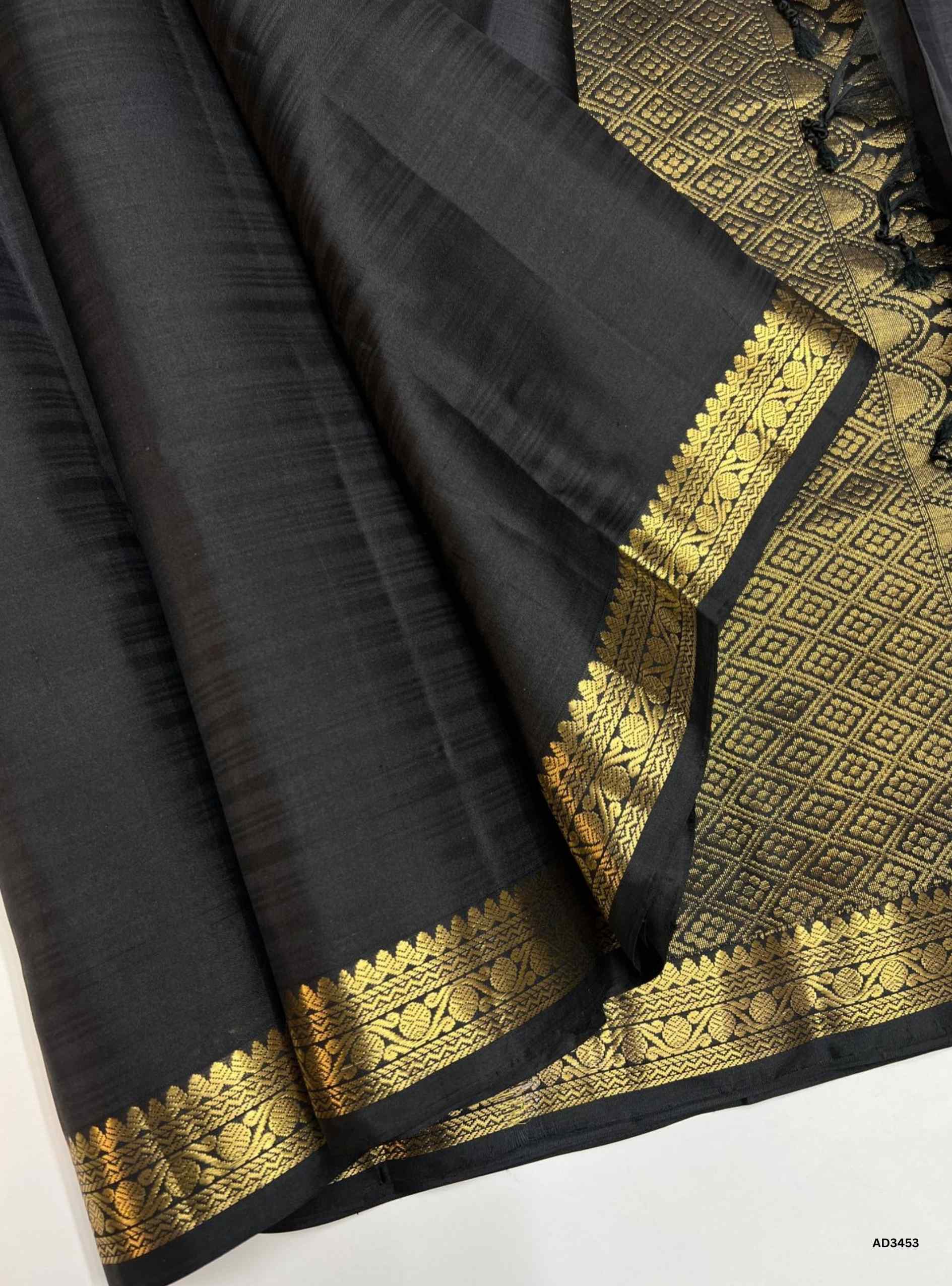 Handwoven Black Small Bhutta Soft Silk Saree with Jacquard Border and gold zari work