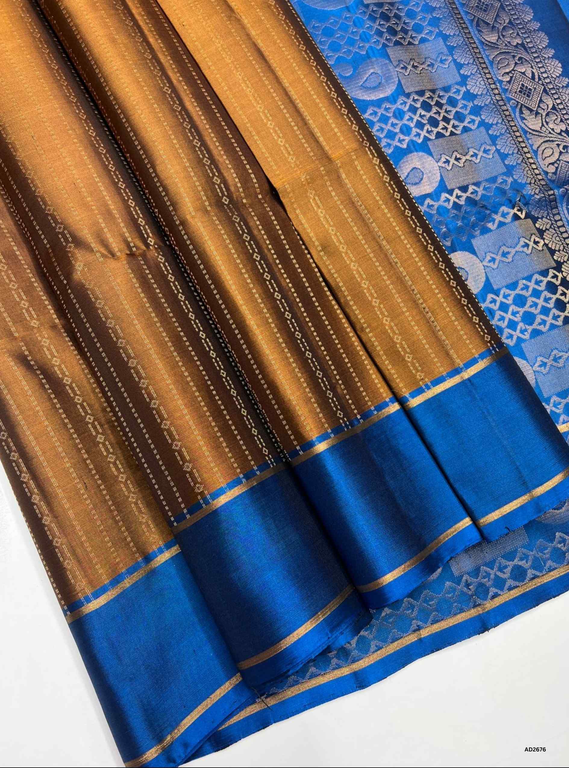Brown & Blue - Soft Silk Saree