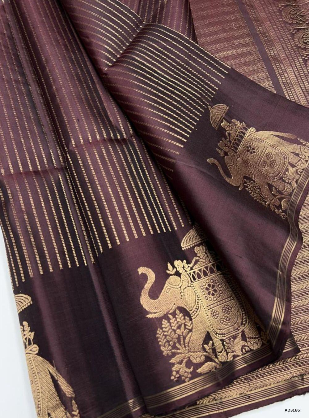 "Handwoven Coffee Brown Fancy Side Bhutta Soft Silk Saree featuring gold zari motifs and borders"