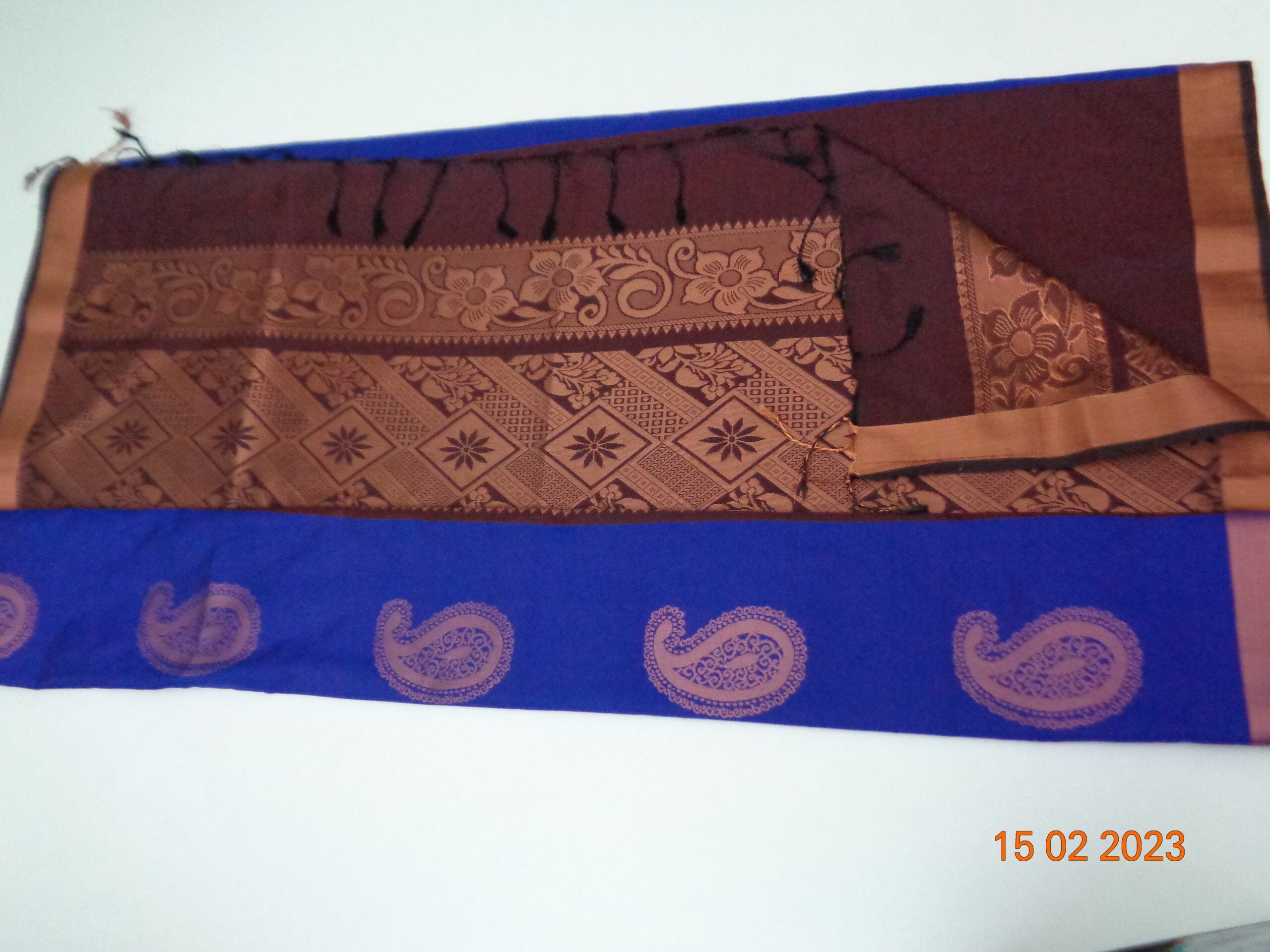 ROYAL BLUE & BROWN - SEMI SILK SAREE