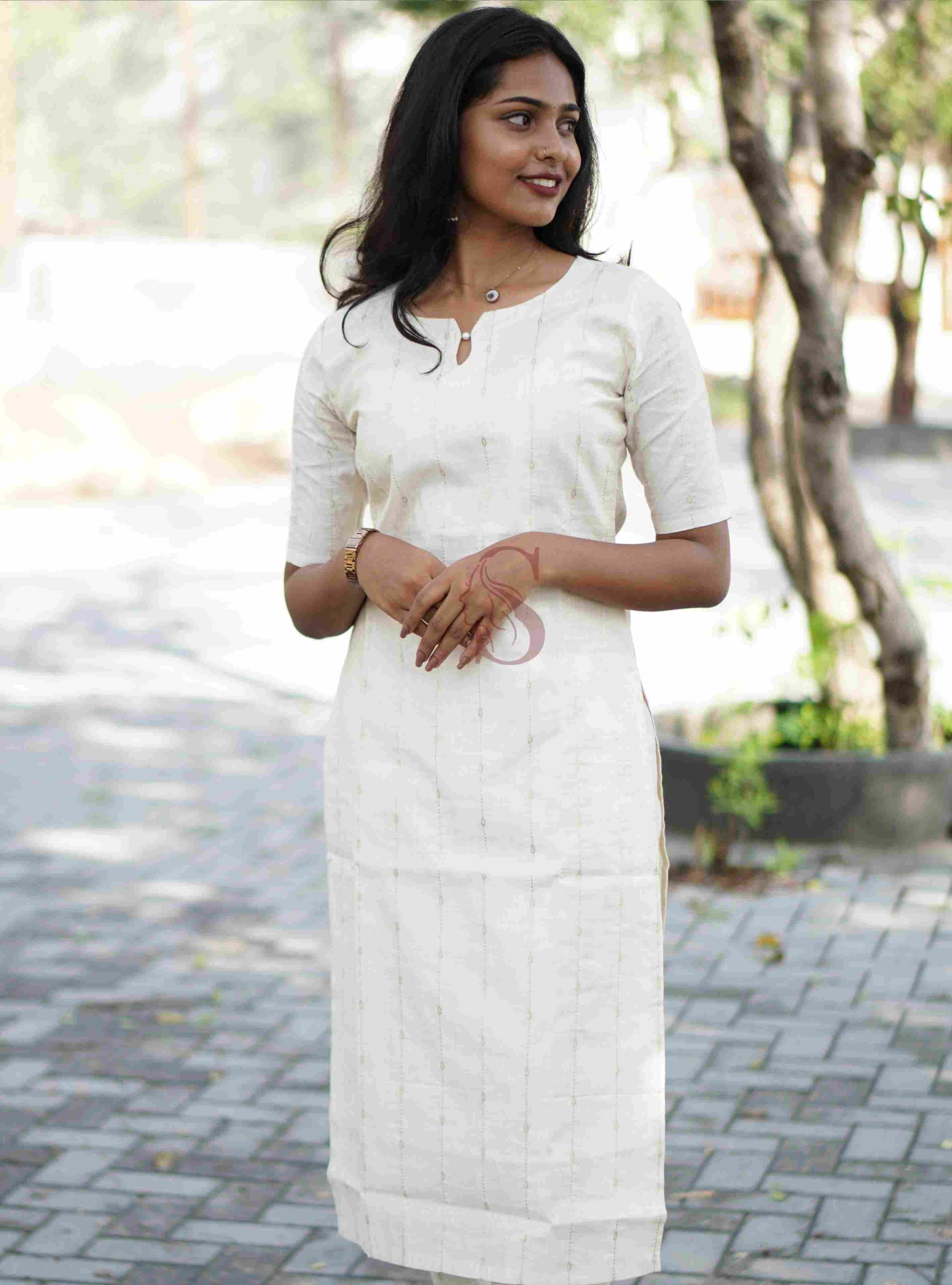Silk Root - Half White Kurti Set
