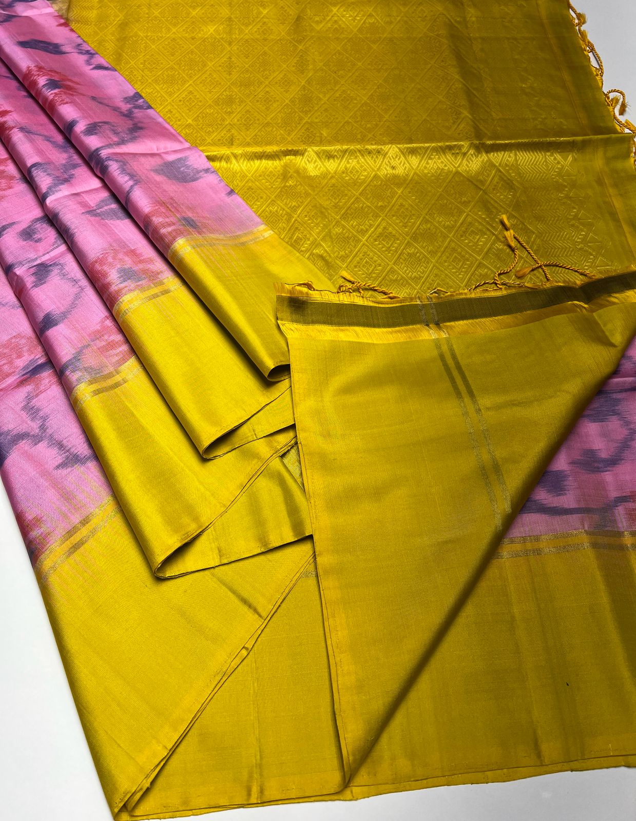 Pink & Yellow - Soft Silk Saree
