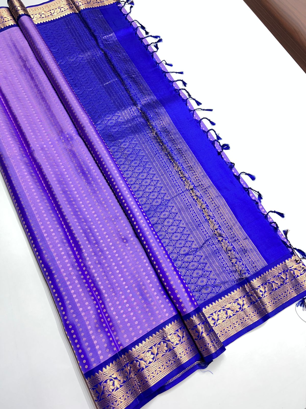 Purple & Blue - Soft Silk Saree