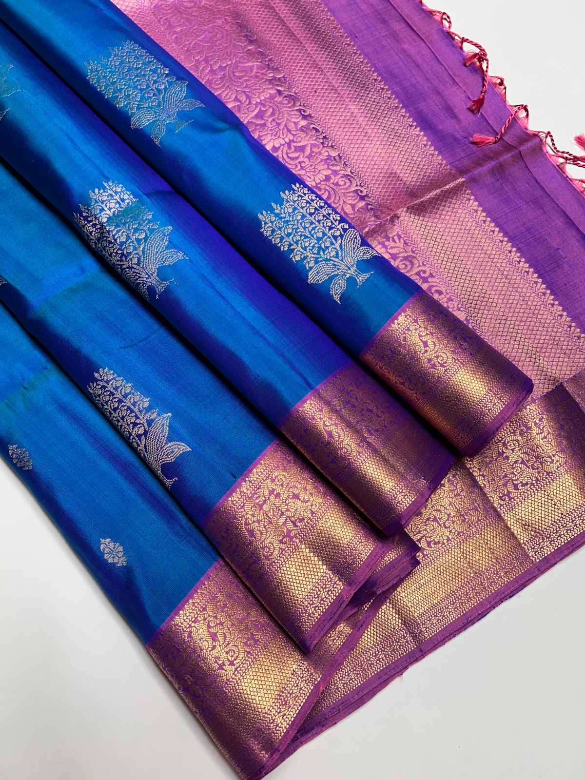 Peacock Blue & Purple - Soft Silk Saree