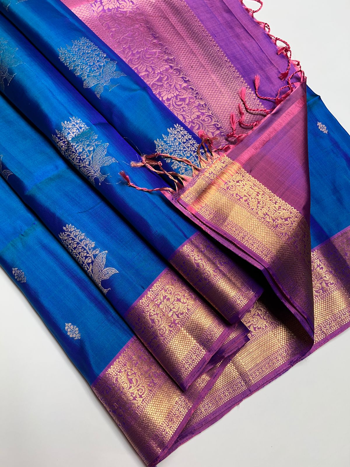 Peacock Blue & Purple - Soft Silk Saree