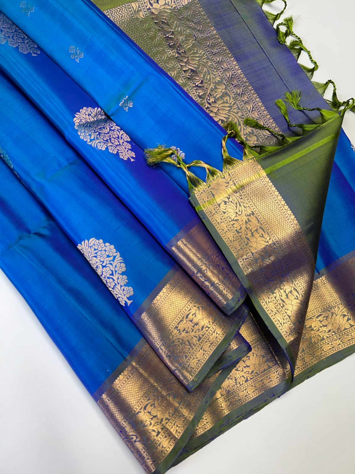 Peacock Blue & Green- Soft Silk Saree
