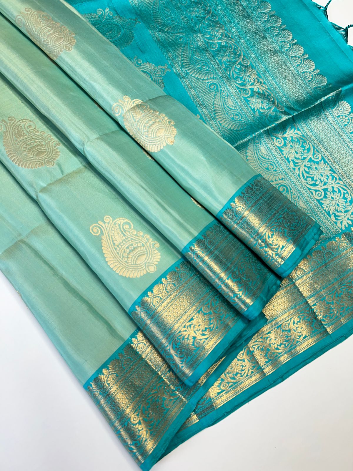 Mint Green & Rama Green - Soft Silk Saree