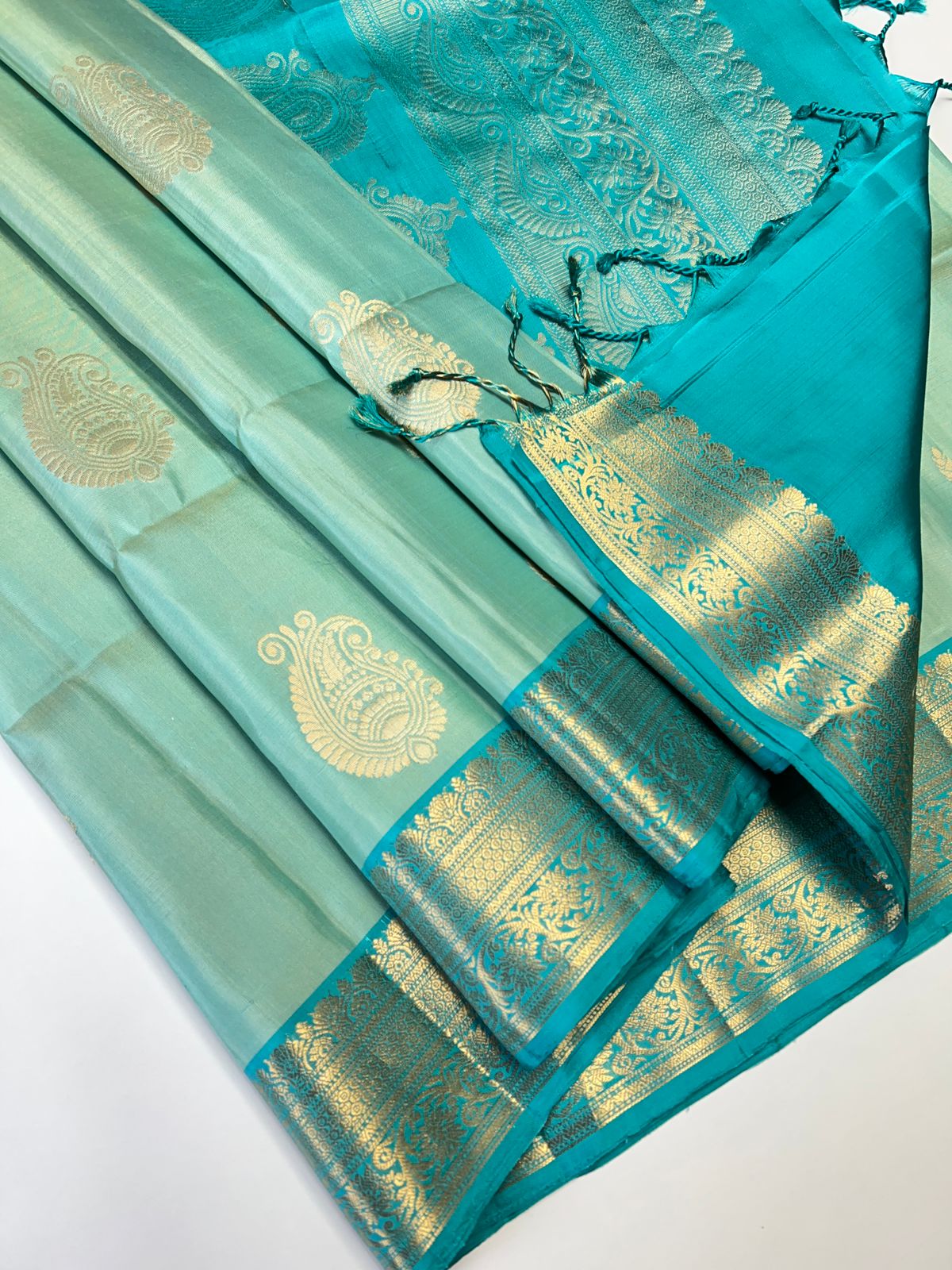 Mint Green & Rama Green - Soft Silk Saree